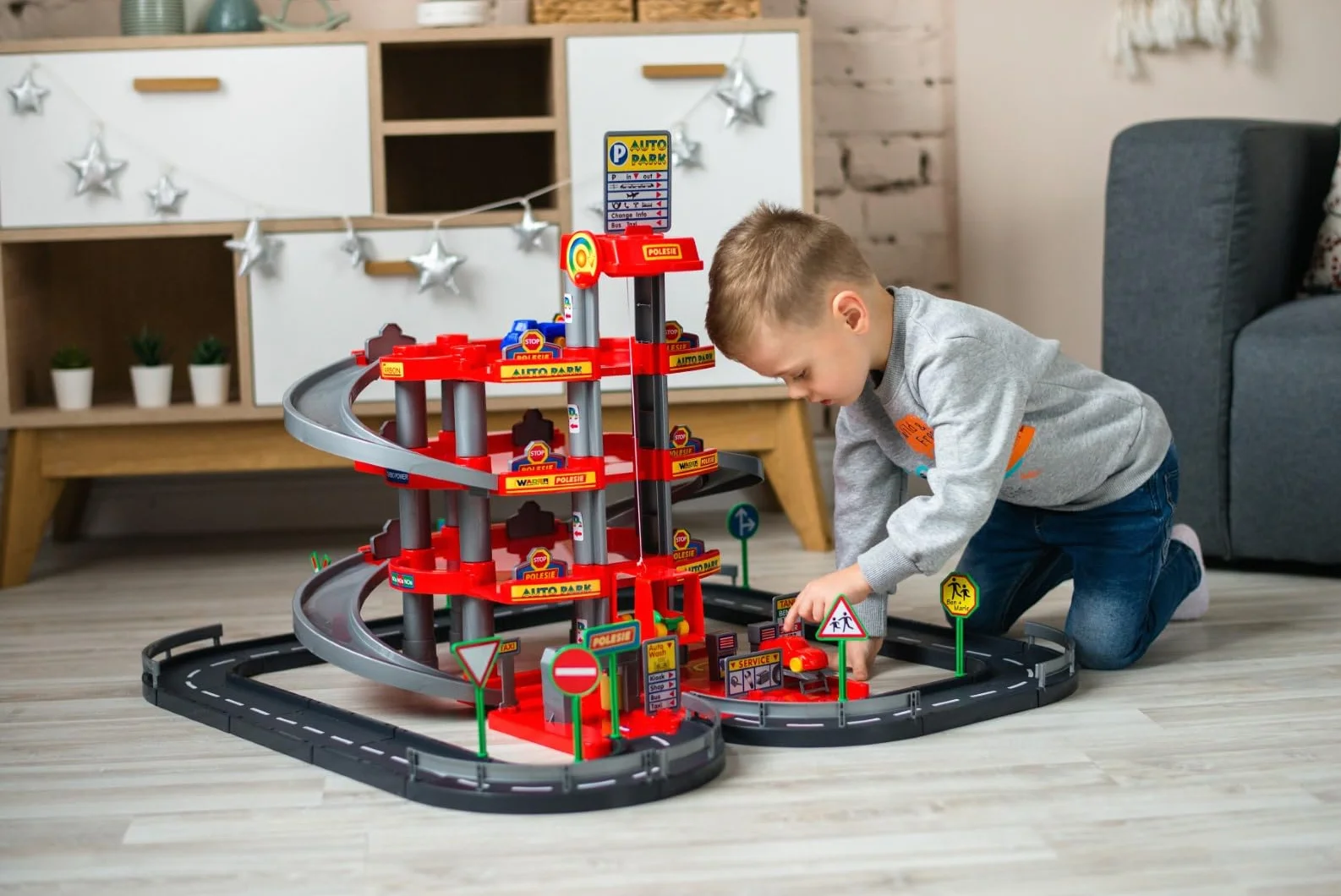 Polesie Garage con 4-ebenen con Strada und Automobili