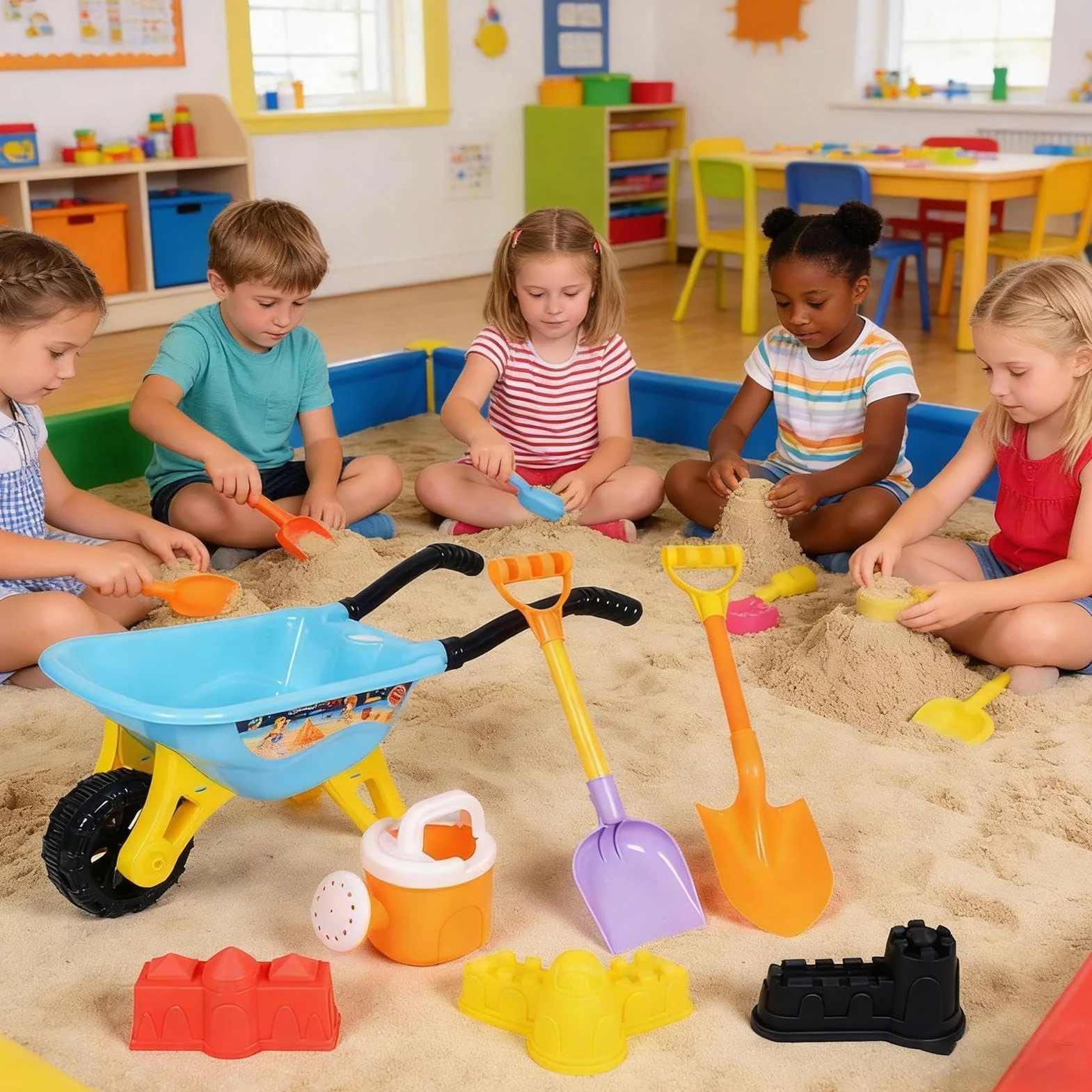 Giocattoli da Spiaggia per Bambini 7 Pezzi Secchiello Rastrello e Formine | Giochi di Sabbia per Attività all'Aperto per Feste Mare Giochi Piscina Giardino Campeggio Picnic Casa