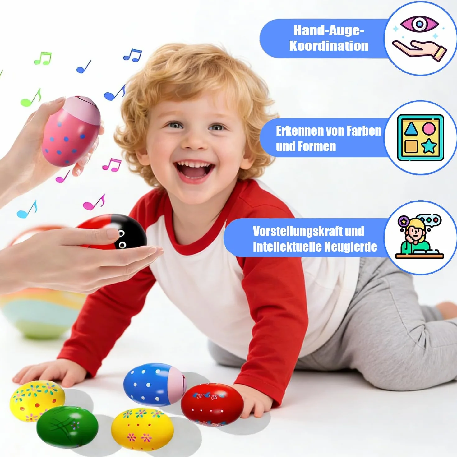 Set di 6 Pezzi di Maracas per Uova in Legno, Maracas per Uova di Pasqua, Maracas Musicali a percussione, sonagli per Uova, sonagli per Uova, Uova Musicali per Neonati e Bambini