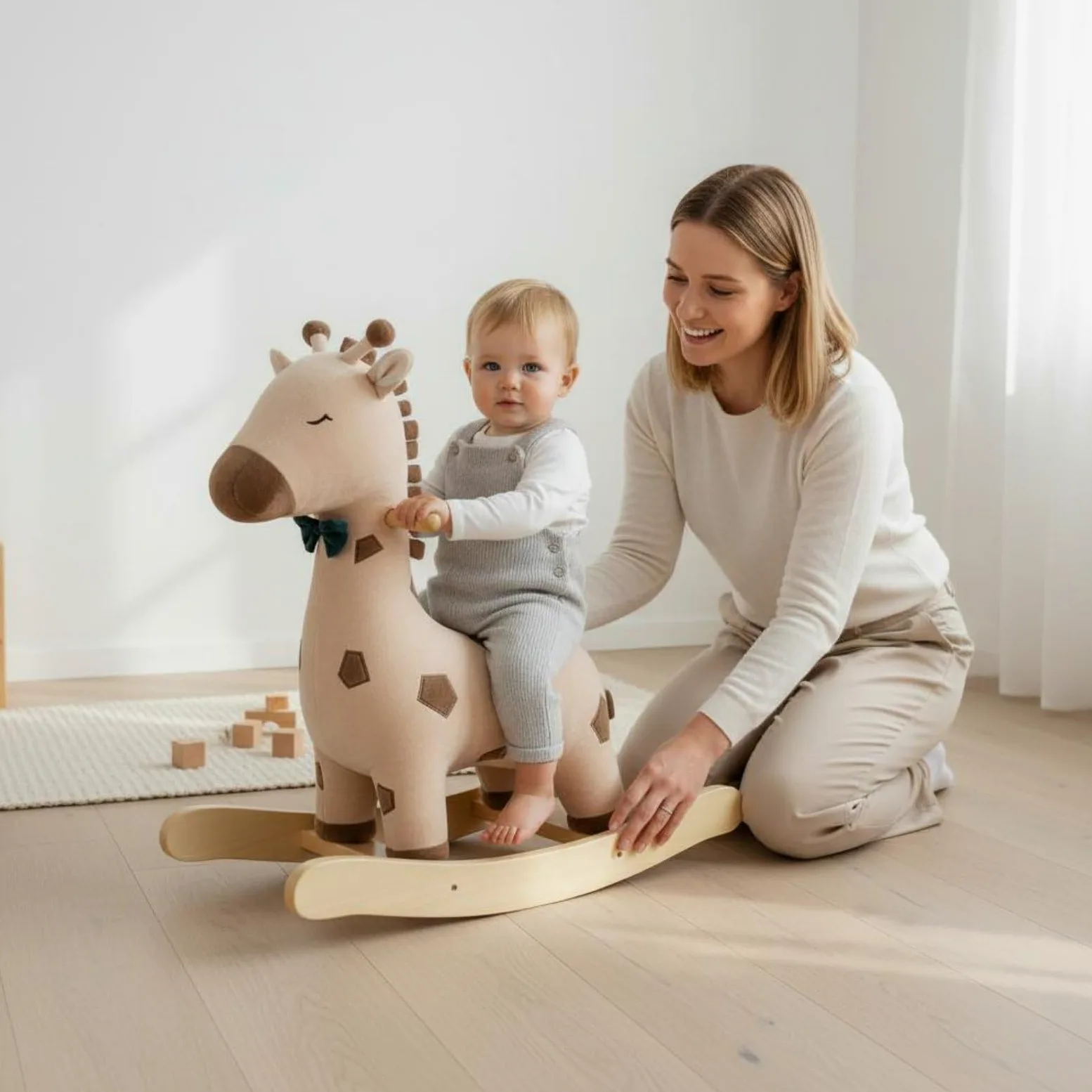 Qianly Gioco a Dondolo Giraffa in Legno Stile Nordico Dondolo a Forma di Giraffa Design Anti-Ribaltamento Giocattolo prima Infanzia per Bambini Piccoli