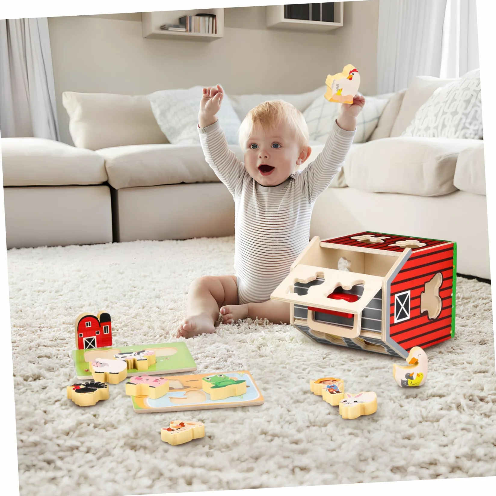 Abaodam Giocattolo Fattoria in Legno Montessori per Bambini | Anima Attivita Prescolari, Supporto Cognitivo e Coordinazione Occhio Mano, per Giochi All'aperto