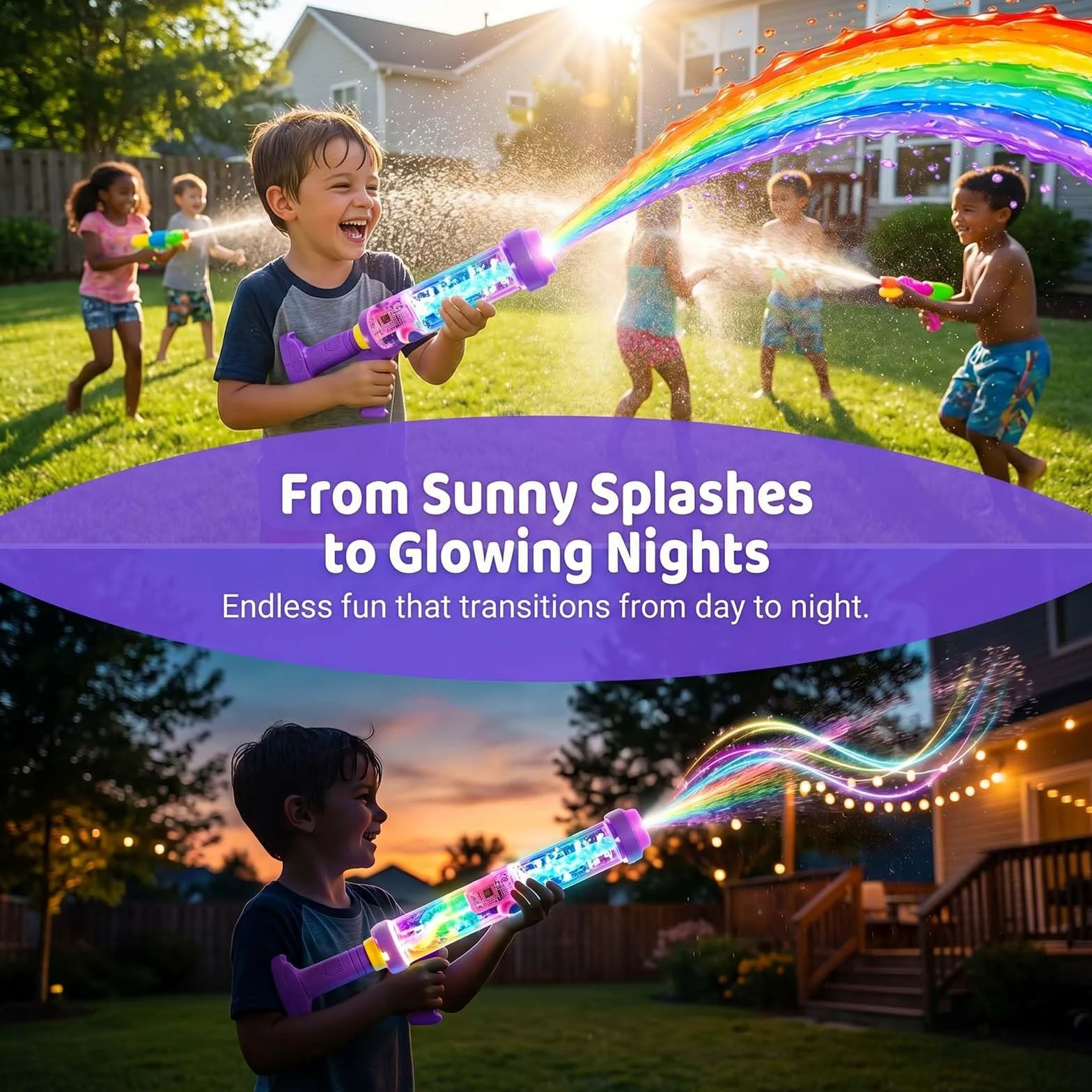 Pistola ad acqua a LED arcobaleno luminosa, pistolas ad acqua con fuochi d'artificio luminosi per bambini e adulti, pistola ad acquas ad alta pressione per feste in piscina (3PCS)