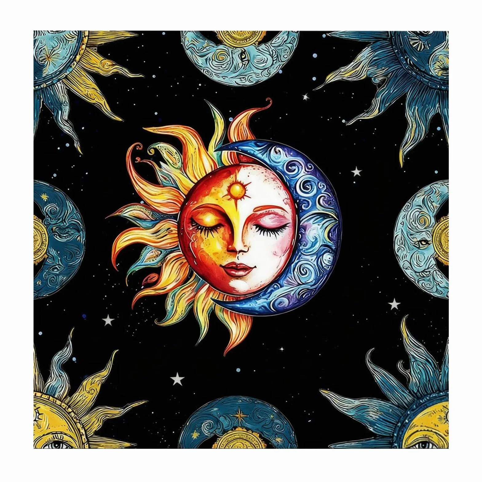 Tappeto per Tarocchi e Carte Oracle, Tovaglia per Altare Sole Luna, Accessorio Cartomanzia, 50x50 cm