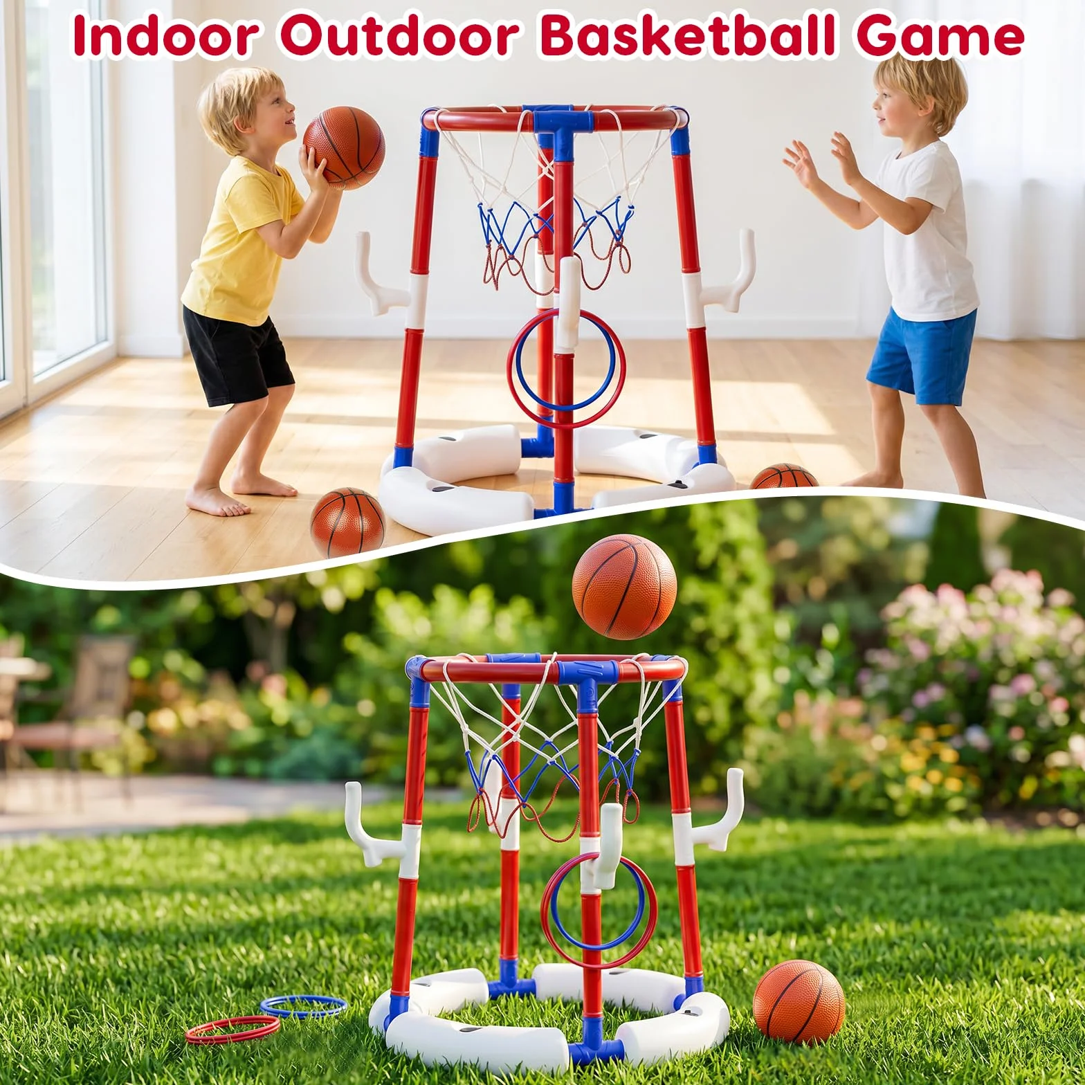Giocattoli da basket per piscina, cestino da basket galleggiante per piscina con 4 palline, 6 anelli e pompa, ideale per bambini e adulti per divertirsi in acqua