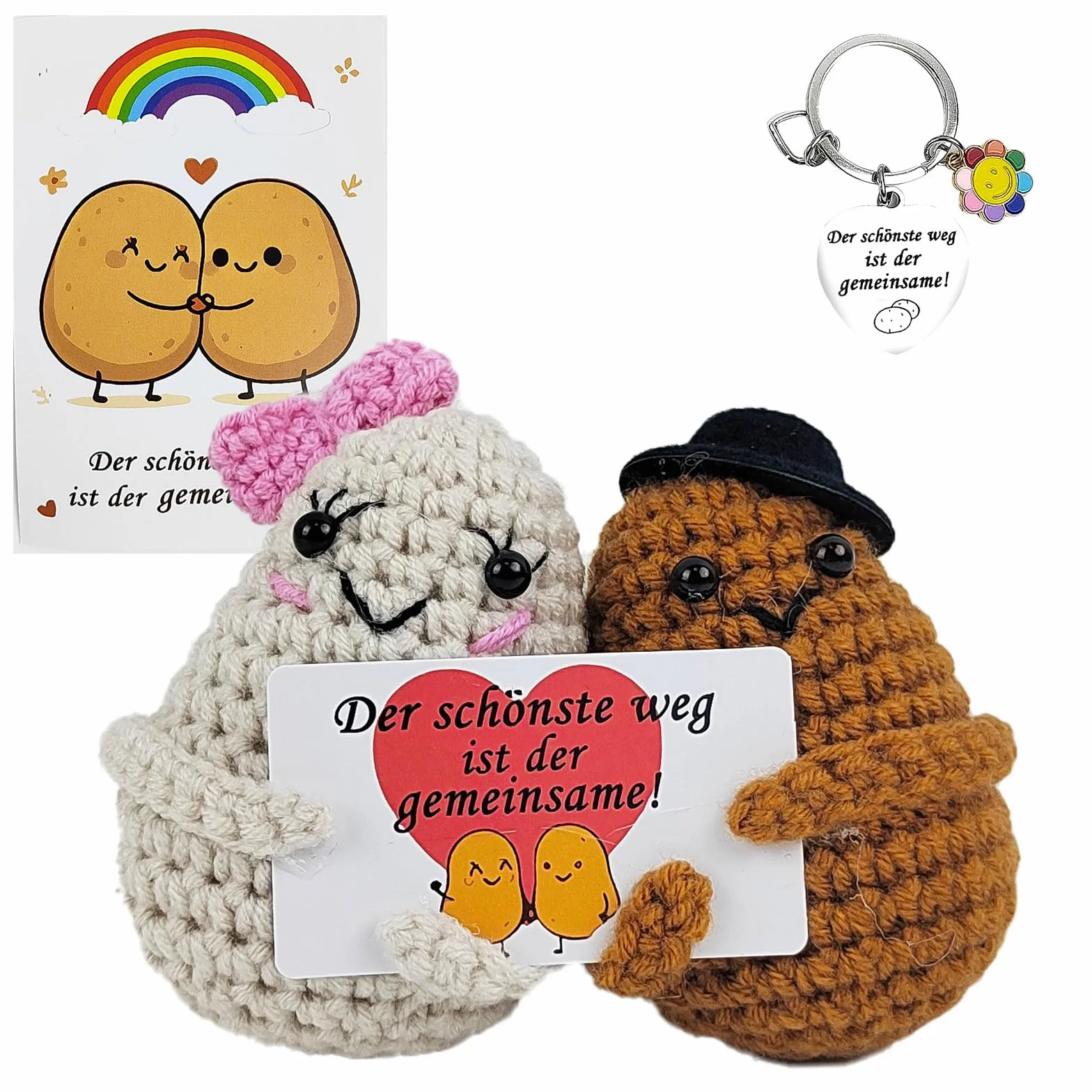 2 Pezzi Positive Potato Pupazzi di Peluche, Realizzati in Lana, Pupazzi Creativi, con Biglietto e Portachiavi, Ideali per Matrimoni, Fidanzamenti e San Valentino