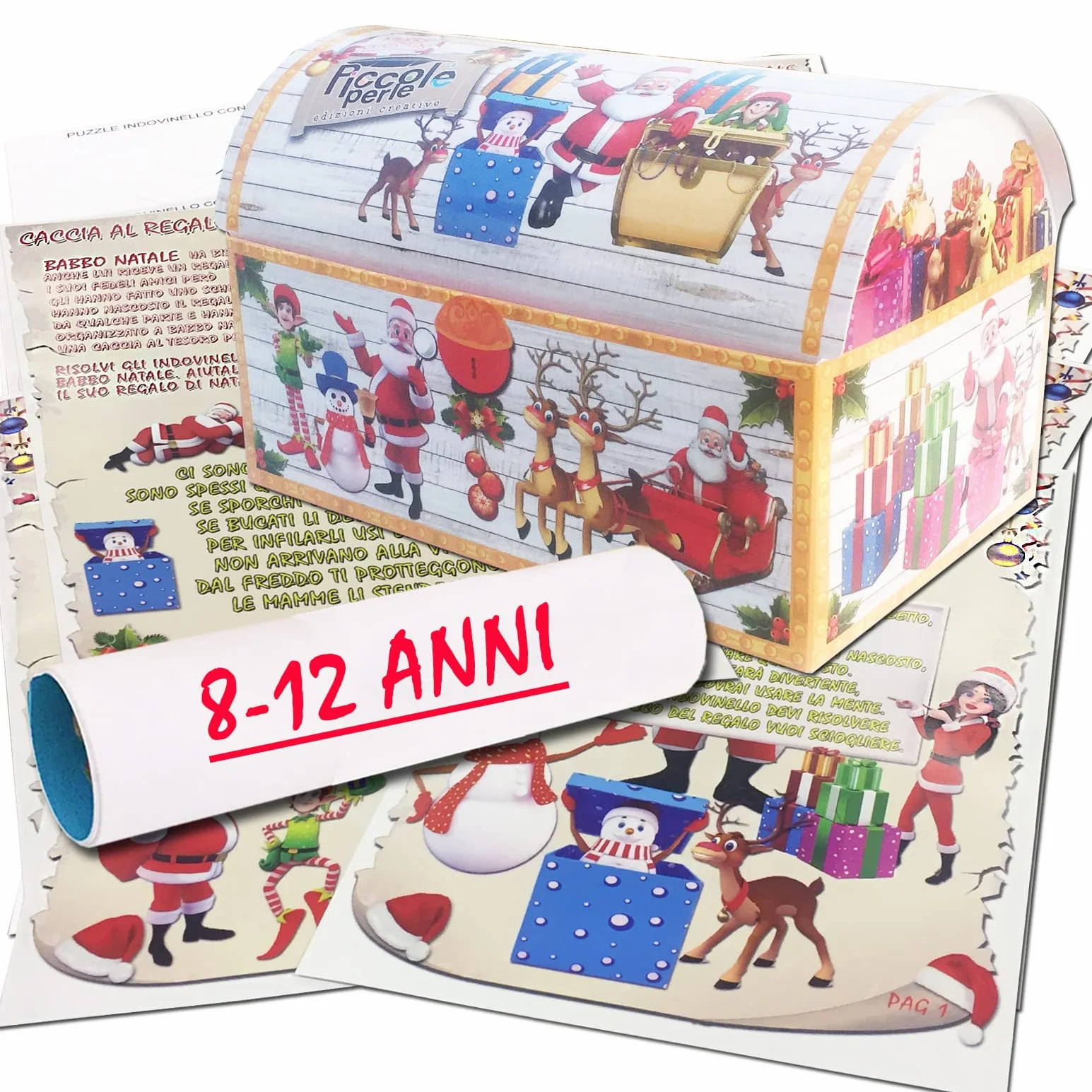 Caccia al tesoro natalizia in scatola per casa 8-12 anni - Giochi natalizi per bambini - Caccia al regalo di Babbo Natale - Caccia al tuo regalo di Natale - Giochi di natale per bambini