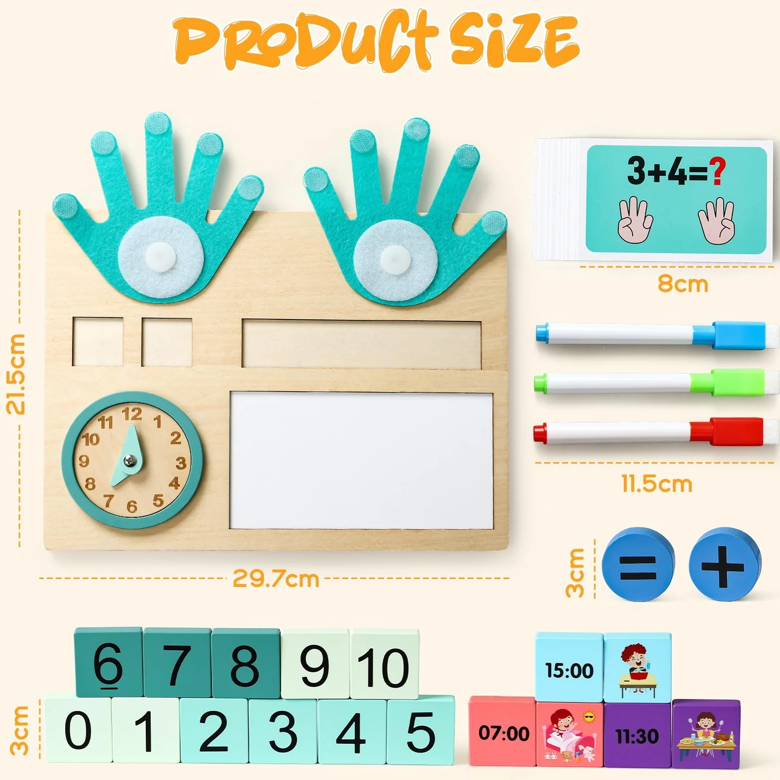 Atoylink Giocattolo di Matematica in Legno, Giochi Educativi con Orologio, Giochi Montessori per la Matematica, Numeri di Conteggio, Giochi Prima Eeducativi Regalo per Bambini 3 4 5 Anni