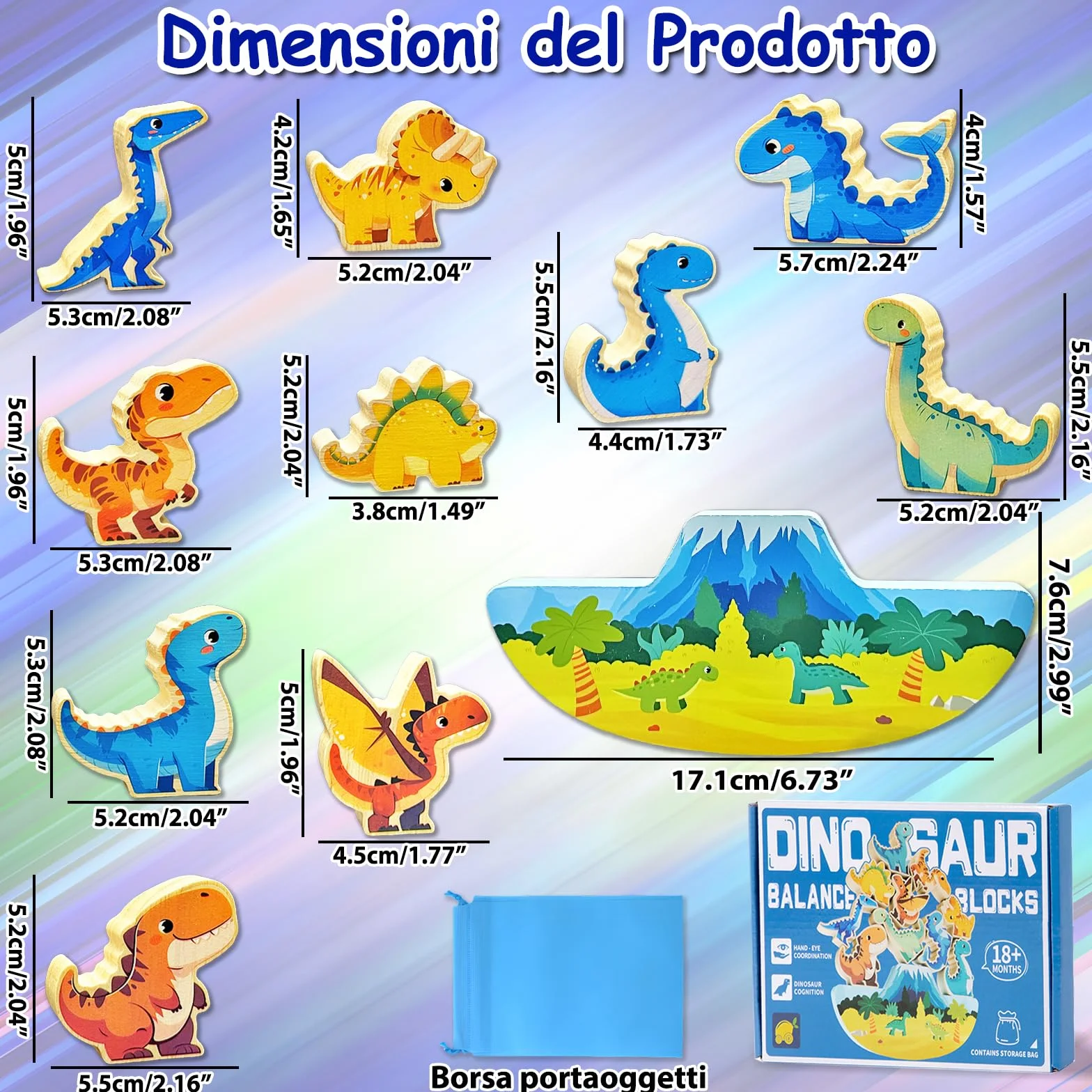 Echehi Dinosauro Giochi per Bambini, 11 pezzi Giochi Montessori per Bambini dai 18 Mesi in su, Apprendimento STEM, Capacità Motorie Fini e Interazione Genitore-figlio