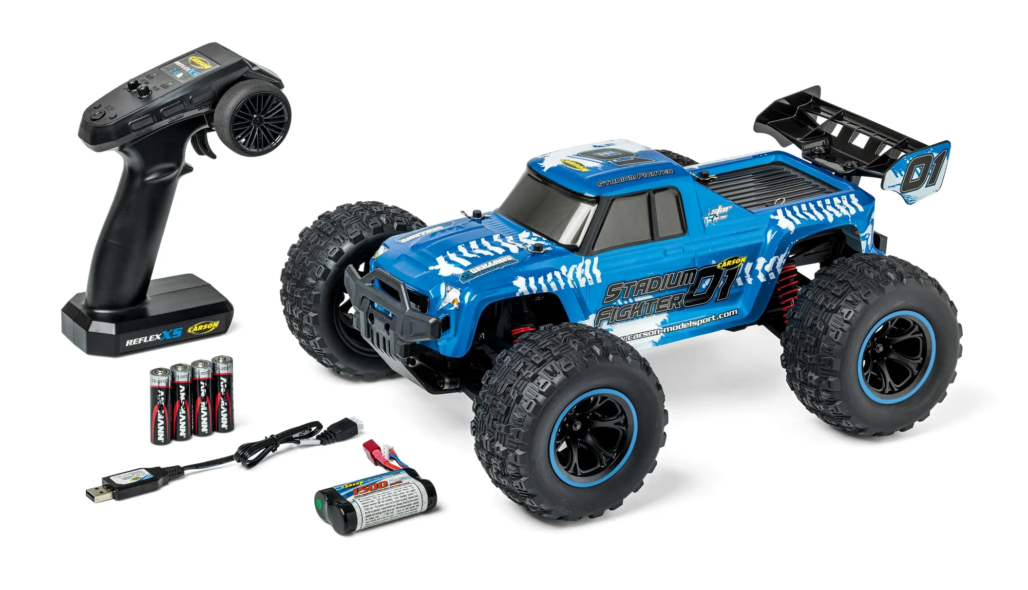 Carson 500404252 Stadium Fighter XS 1:10 100% RTR blu - Auto telecomandata, Buggy RC, incluse batterie e telecomando, Buggy fuoristrada