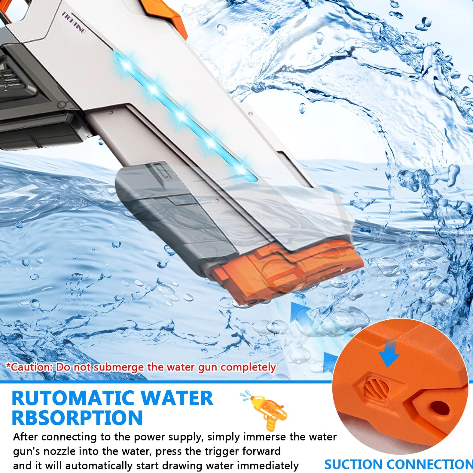 Pistola ad Acqua Elettrica, Fucile ad Acqua Elettrico Potente per bambini adulti, con Assorbimento Automatico, Capacità 610 ml, Pistola Acqua per piscina, feste, spiaggia all'aperto