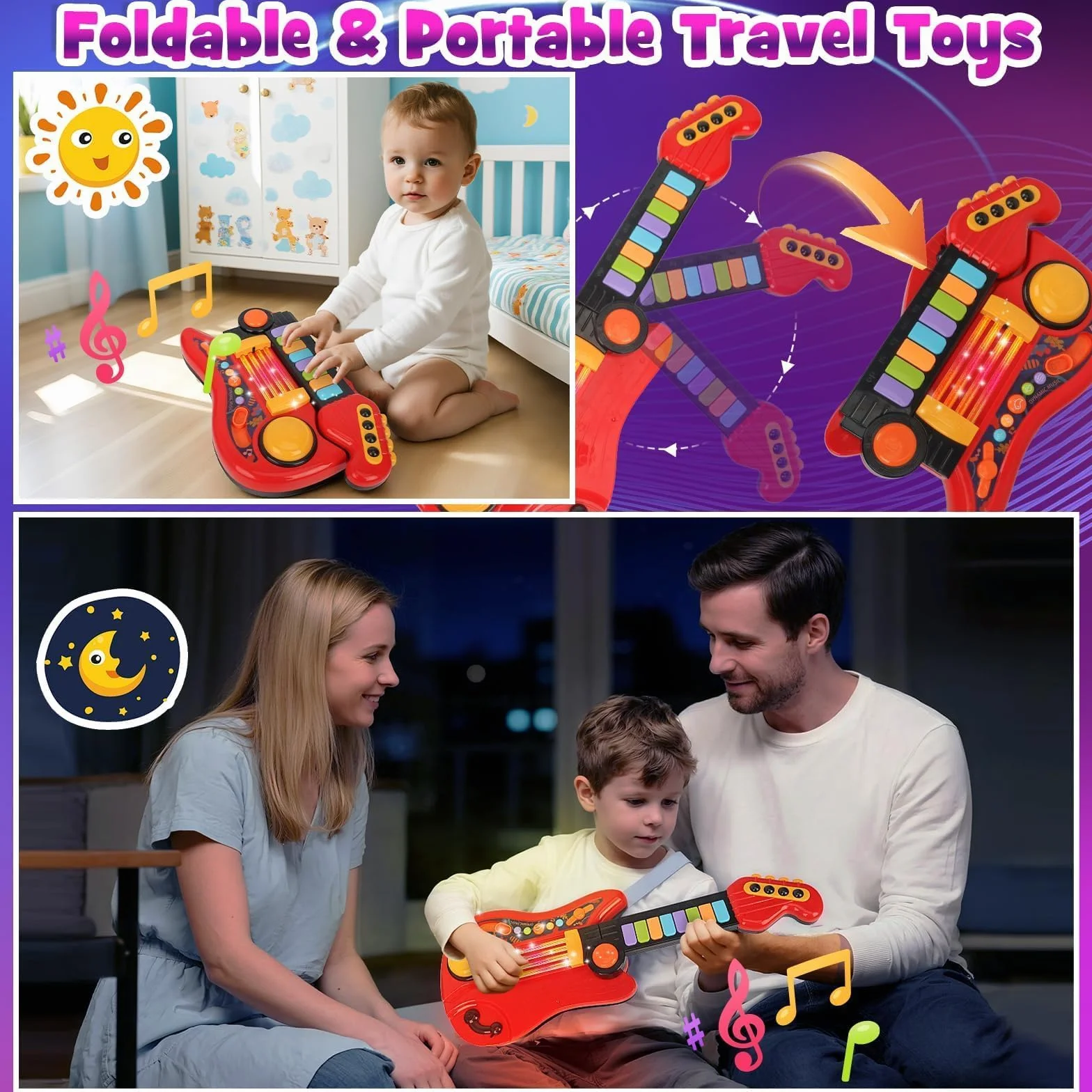 Chitarra Giocattolo 2-in-1 Strumento Musicale Elettrico per Bambini 3-5 Anni (Rosso)