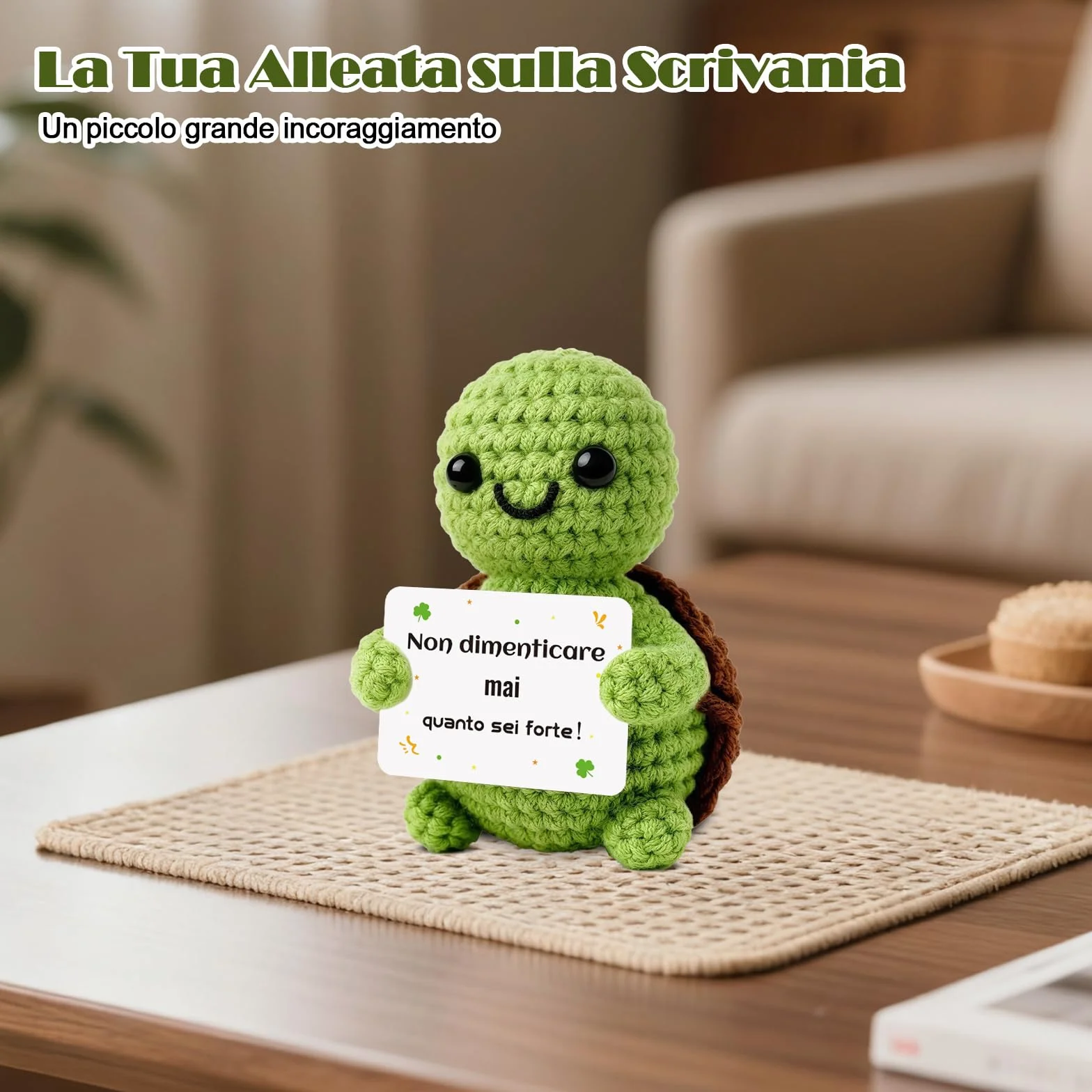 Tartaruga Portafortuna Fatta a Mano con Messaggi Ispiratori - Peluche Morbido con Frasi Motivazionali in Italiano, Regalo Originale per Amiche, Compleanni e Lauree (Tartatata)