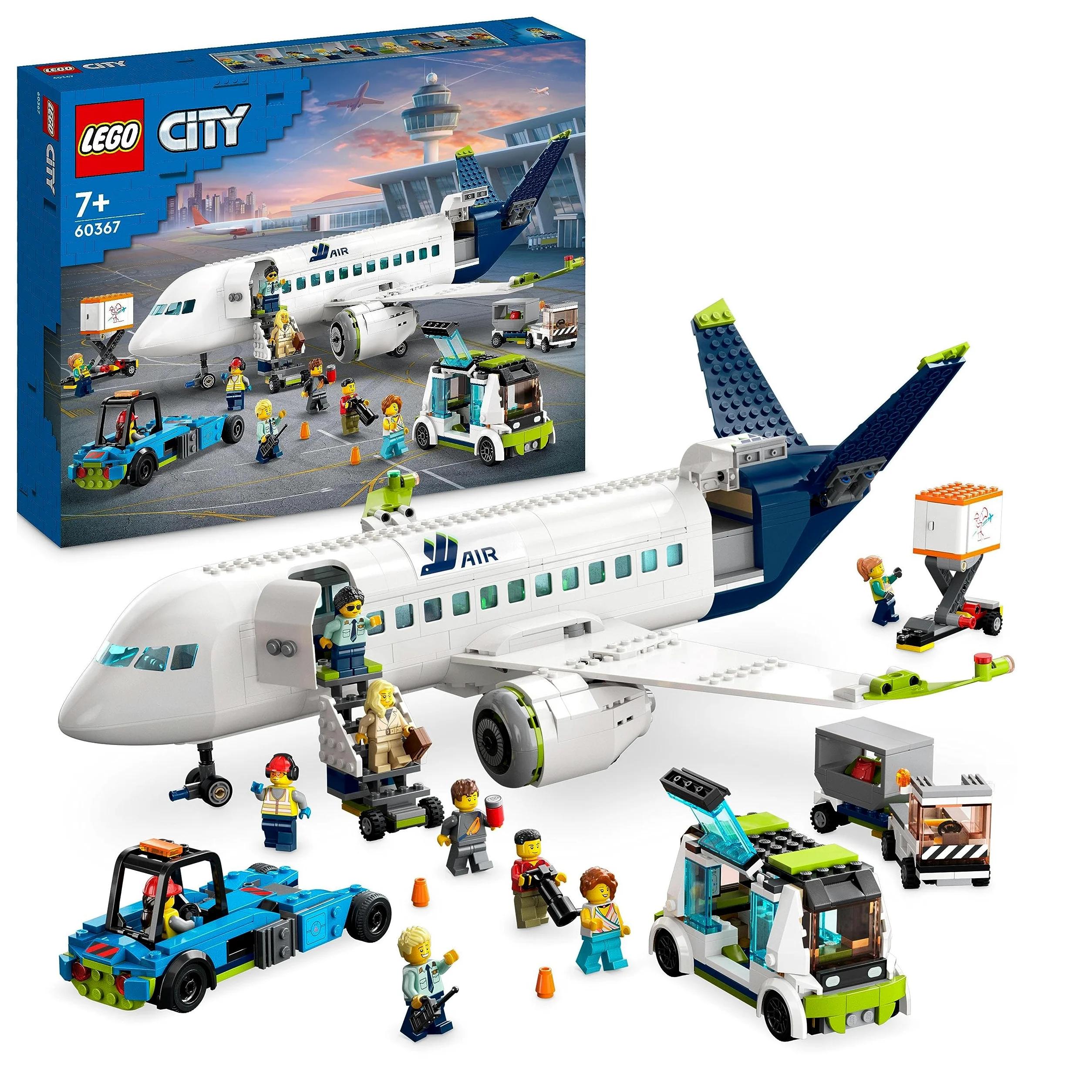 LEGO 60367 City Aereo Passeggeri, Grande Modellino di Aeroplano Giocattolo da Costruire & City Binari, Set con 20 Pezzi Accessori di Rotaie per Ampliare la Ferrovia del Treno Giocattolo