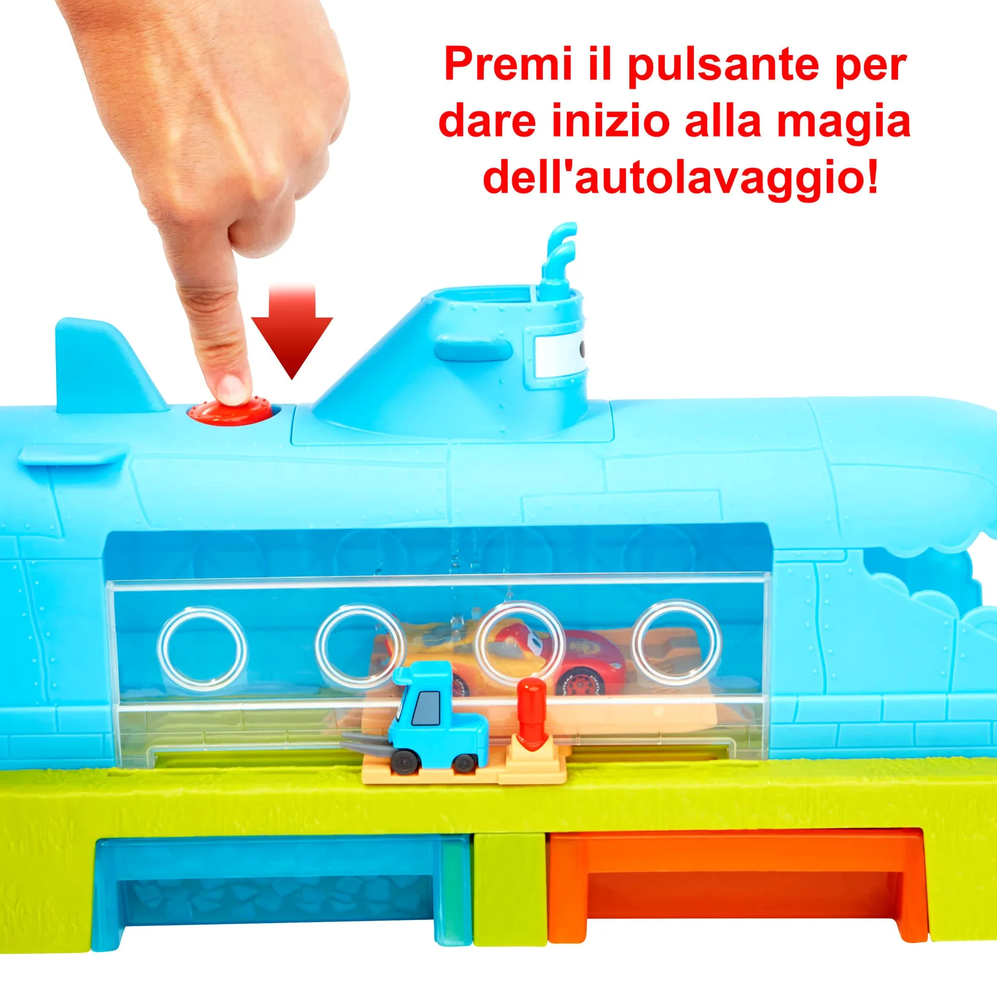 Mattel Disney Pixar Cars - Autolavaggio balena-sottomarino cambia colore playset con veicolo cambia colore, Giocattolo per Bambini 4+ Anni, HGV70