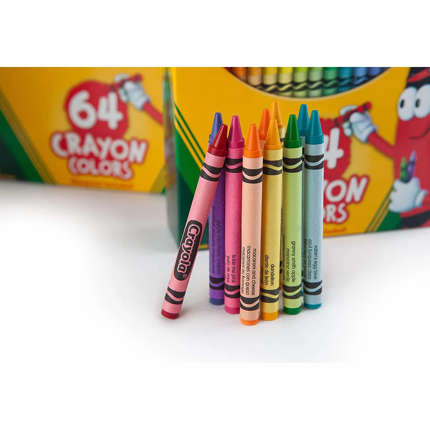CRAYOLA Pastelli a Cera, Confezione da 64 crayon, Temperino Incluso nella Confezione, per Scuola e Tempo Libero, 64 Colori Assortiti, Realizzati con Energia Solare, 52-6448