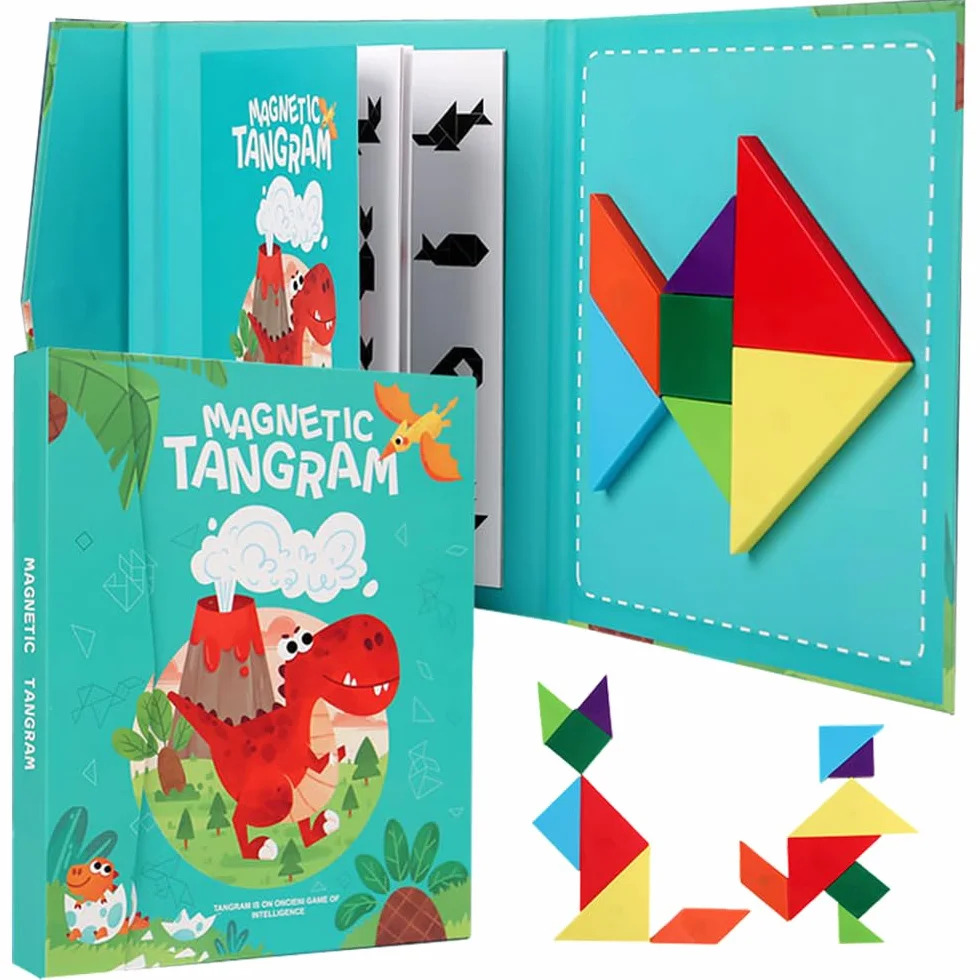 Tangram Bambini Magnetico - Gioco Educativo Montessori da 3 Anni - Puzzle Smart da Viaggio - Attività Calma Treno Aeroplano e Auto - Rompicapo - Regalo Natale Compleanno