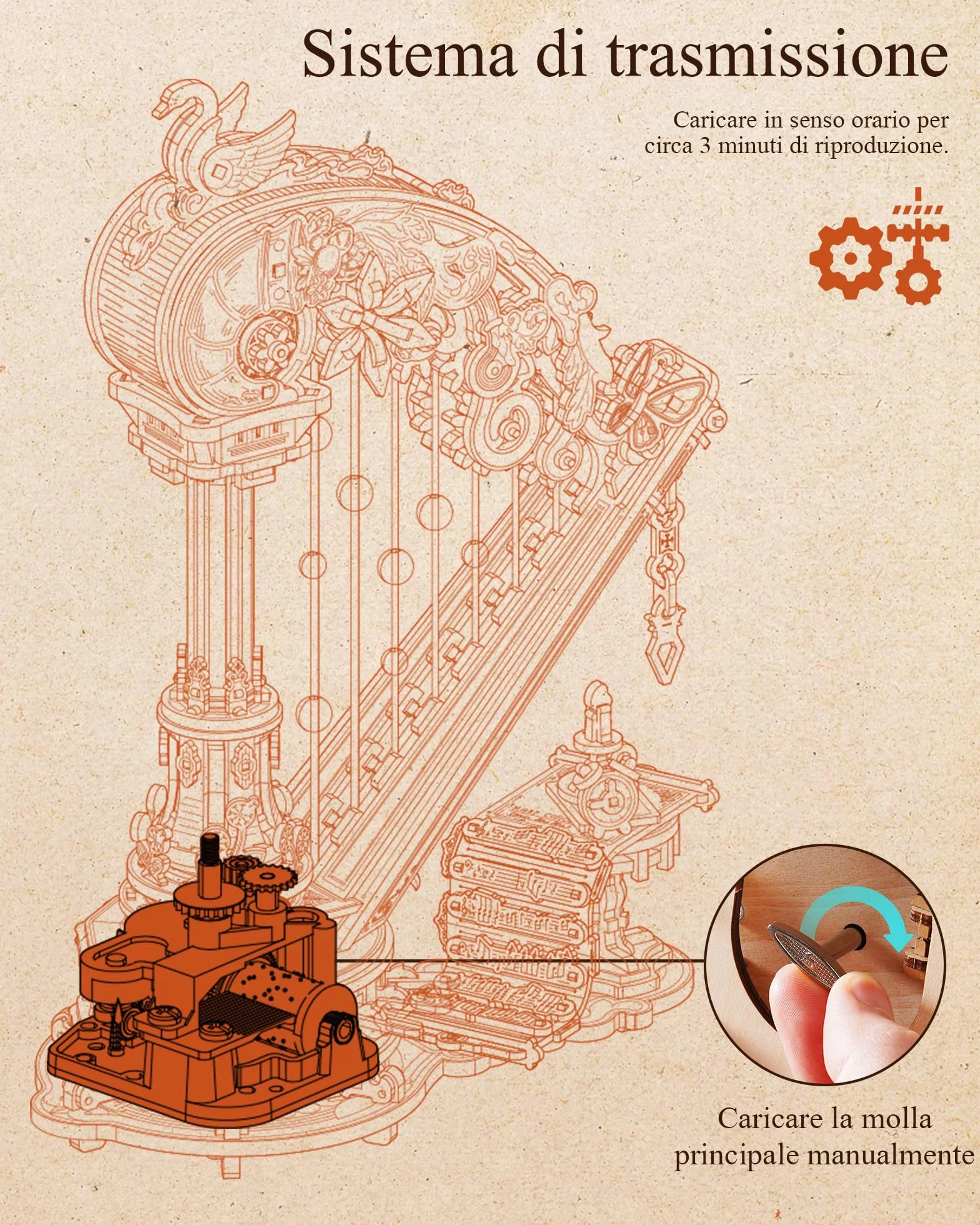ROKR Puzzle 3D in Legno Arpa Modellismo da Costruire Adulti,Meccanico Musica Scatola,Regalo di Compleanno