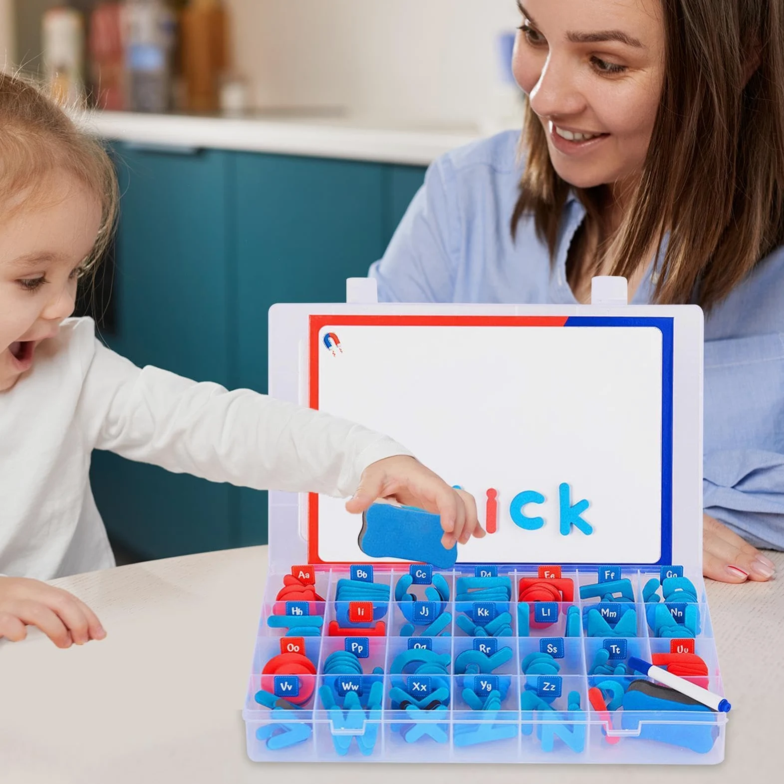Magneti da frigo educativi, lettere magnetiche in classe Ragazze Lettere | Set di lettere magnetiche con lavagna magnetica su entrambi i lati, per ragazzi, ragazze, bambini