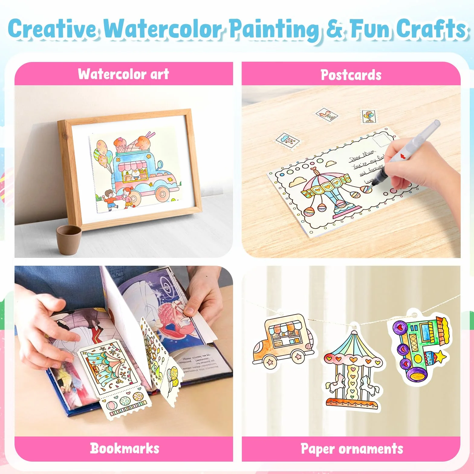 JoyCat album da colorare per bambini set di pittura ad acquerello 3-5 4-8 anni attività disegno regalo compleanno