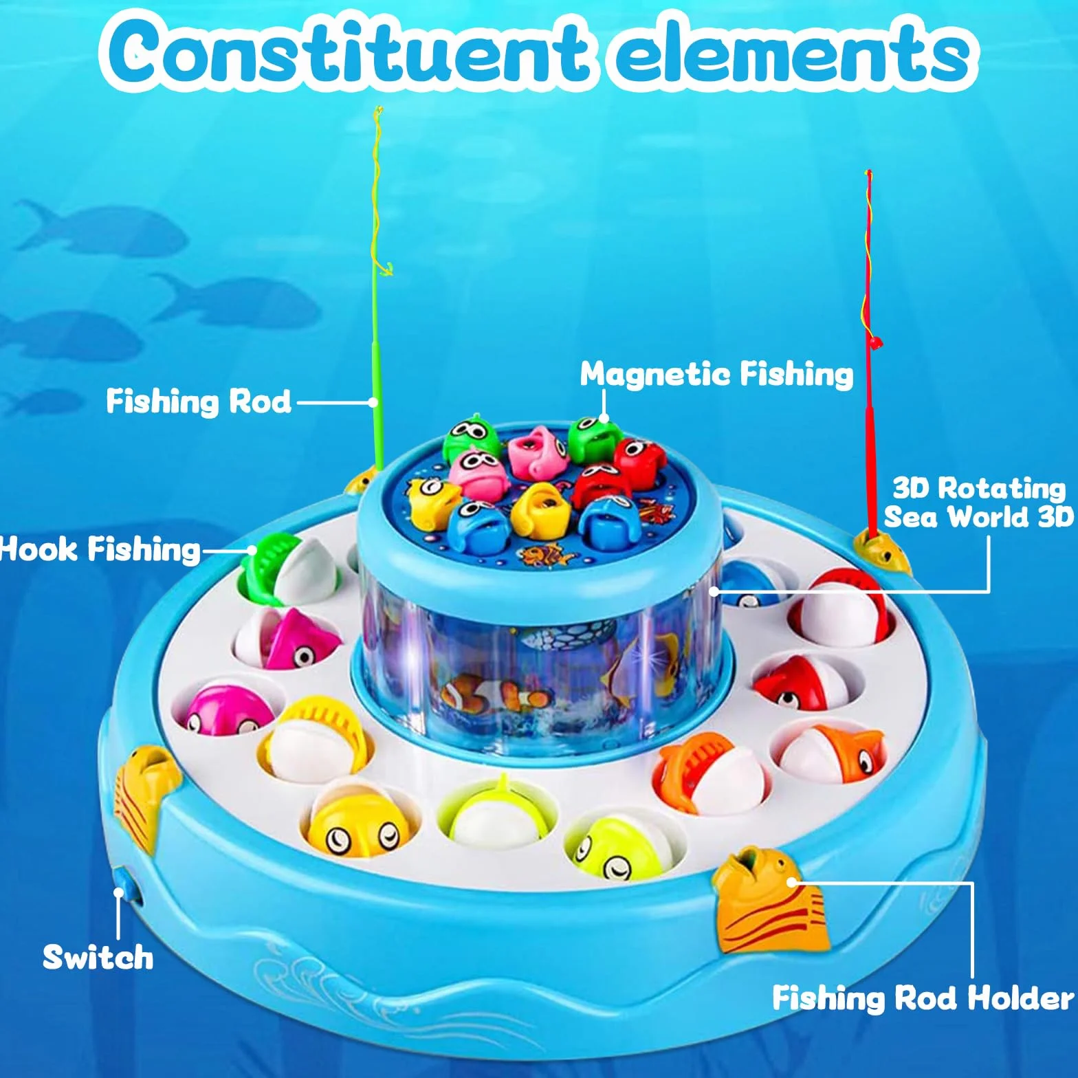 Gioco Pesca Pesci Calamita Magnetico 2 in 1 con 26 Pesciolini e 4 Canna da Pesca Regalo Bambini 2-5 Anni