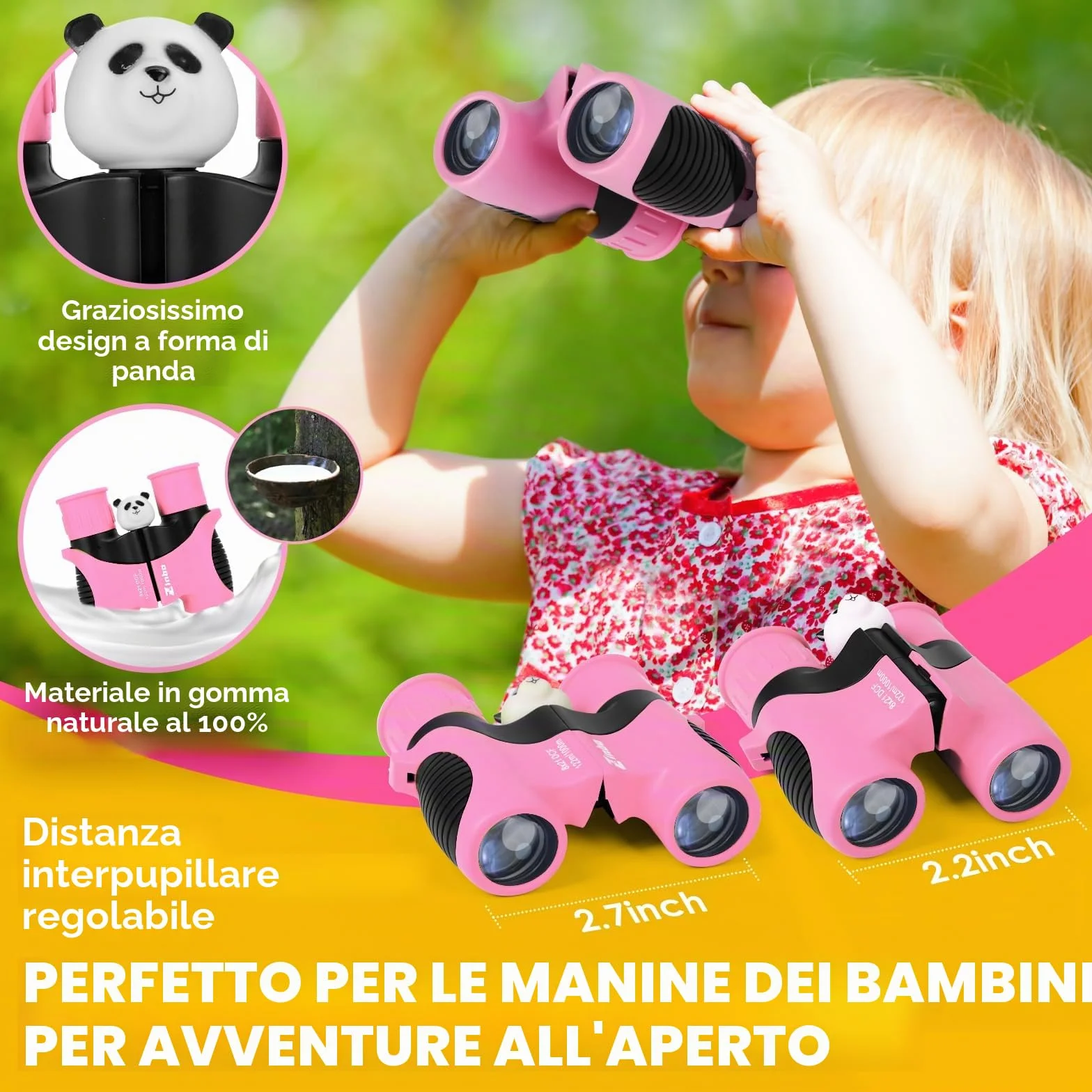 Binocolo Bambini 8x21 Ottica reale ad alta risoluzione, con lente d'ingrandimento e bussola fischietto, binocolo per bambini da 3 a 12 anni, ragazzi e ragazze, escursioni, viaggi