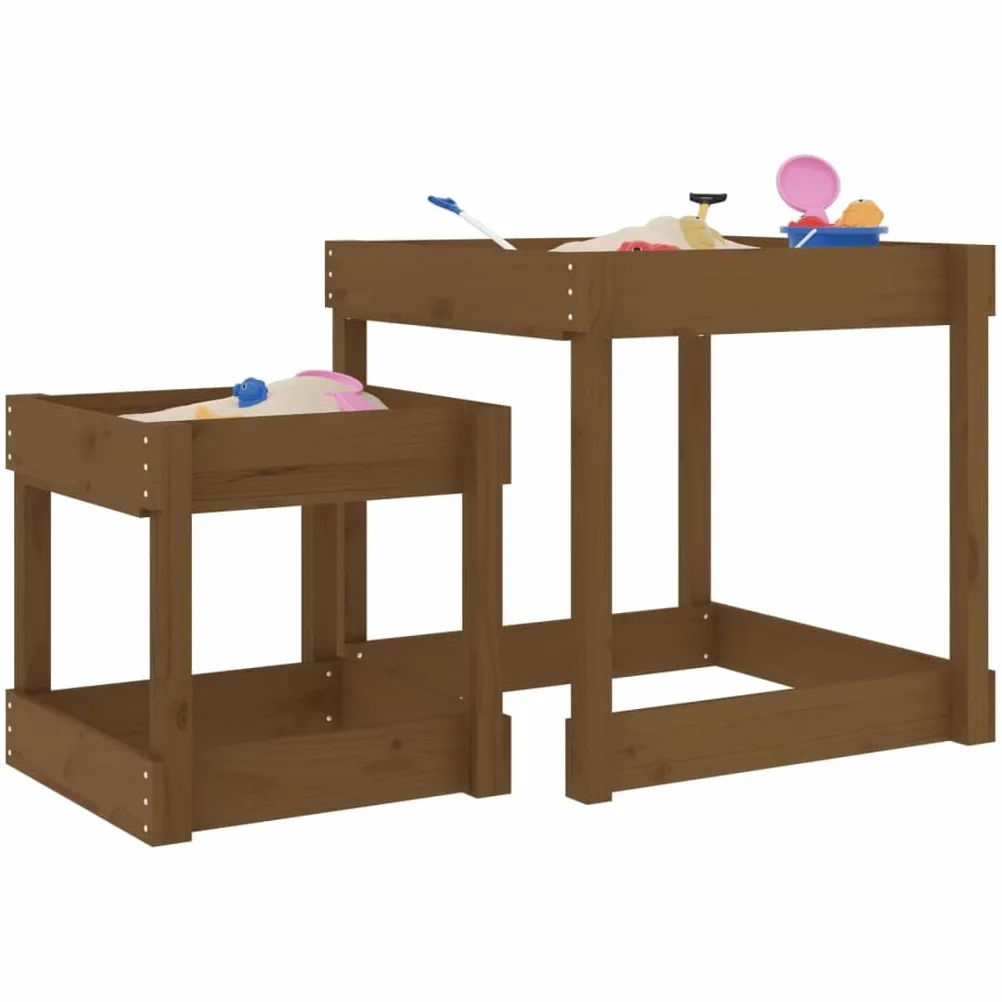 Tavoli Sabbiere 2 pz Marrone Ambra in Legno Massello di Pino,Giochi e giocattoli,Attrezzatura gioco per esterni-825054