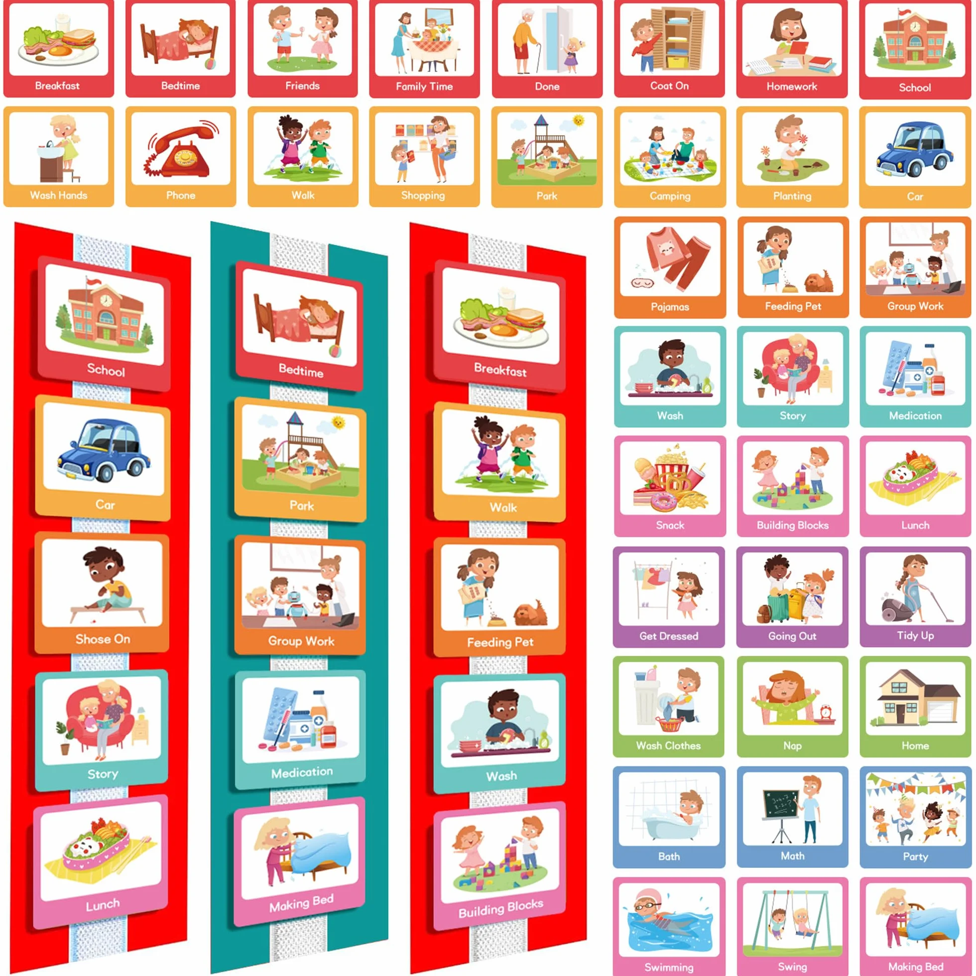 Tabella di routine quotidiana dei bambini, risorse per l'apprendimento dell'autismo, strumento di aiuto per l'apprendimento per ADHD, autismo, lavoro per bambini, tasca per calendario, scuola