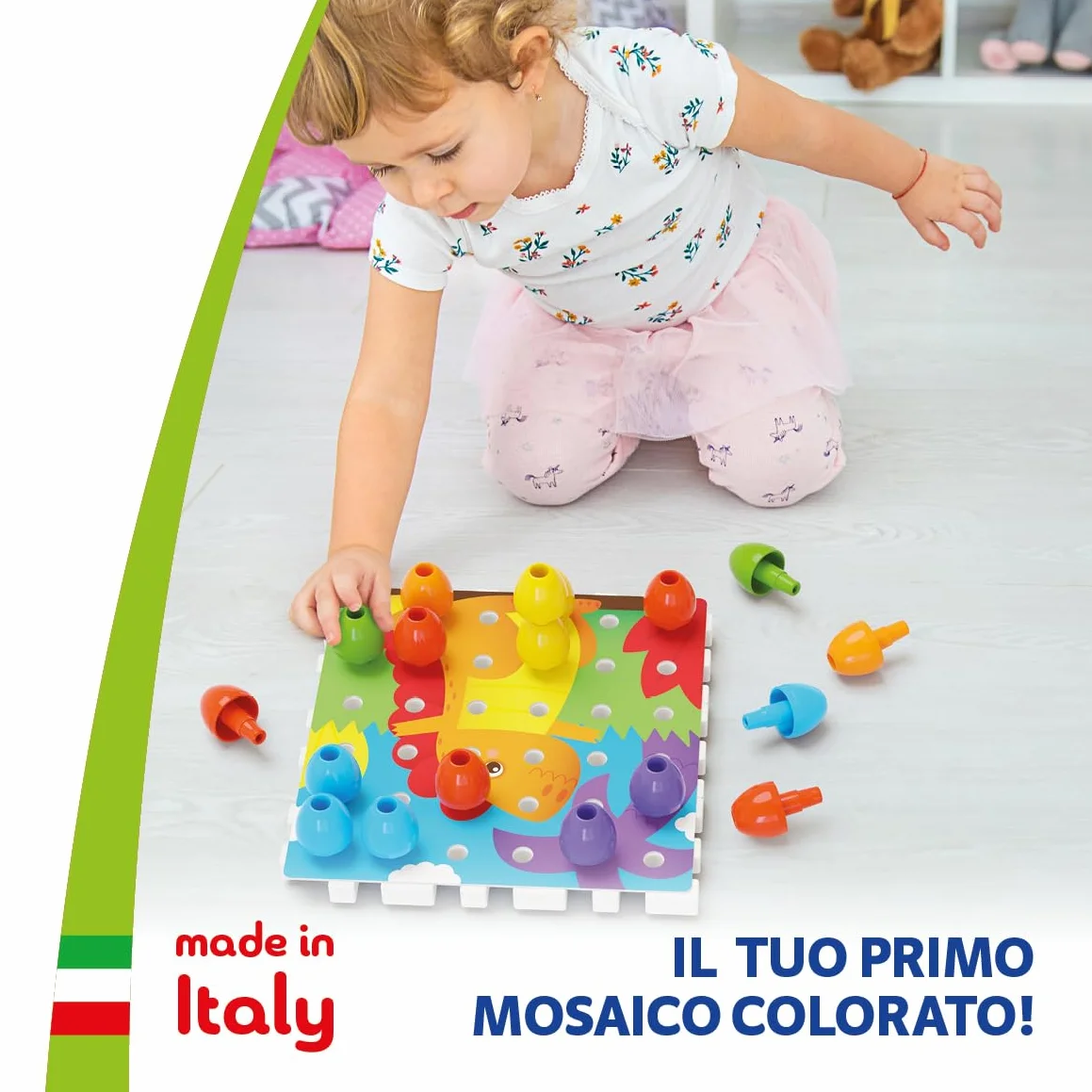 Quercetti Jumbo Peggy Bio, Mosaico Bambini, Giochi Bambini 2 Anni fino ai 5 Anni, Chiodini per Bambini 3 Anni, Costruzioni per Bambini 3 Anni con 36 Chiodini, 9 Piastre e 4 Schede, Made in Italy