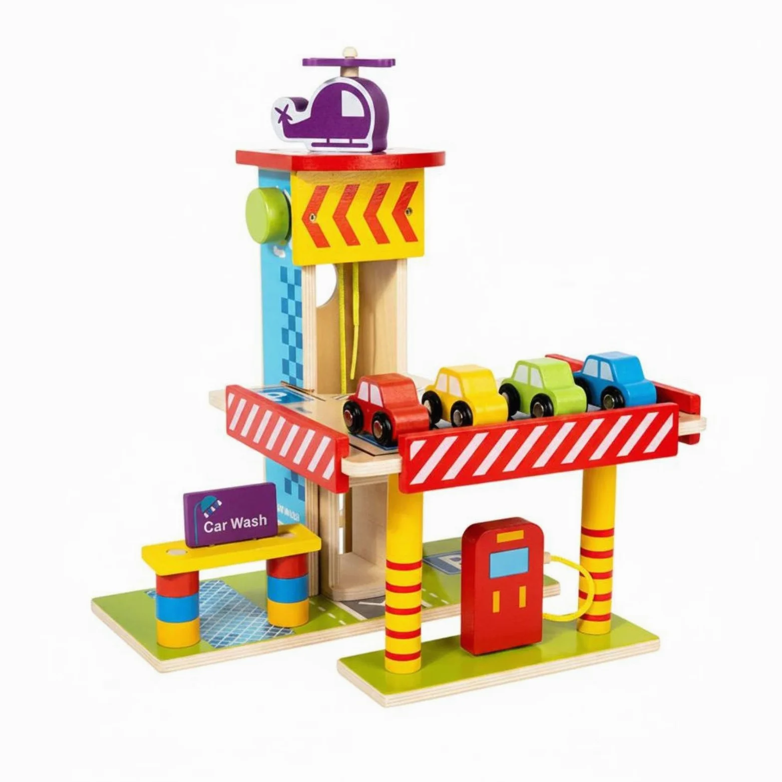 Parcheggio Giocattolo per Bambini Garage Auto in Legno Multilivello Ascensore Manuale Helipad Gioco Educativo Adatto a Giochi di Ruolo E Apprendimento, M-Parcheggio Piccolo