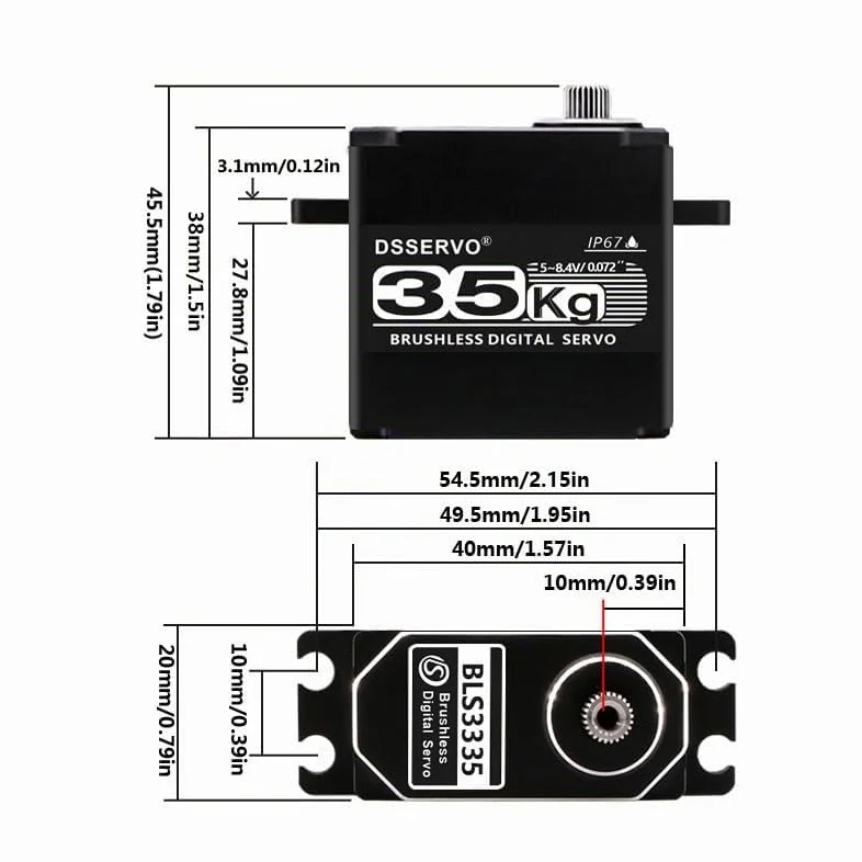 35kg Brushless RC Servo Full Metal Ingranaggi IP67 Impermeabile High Torque Fast Digital Steering Motor