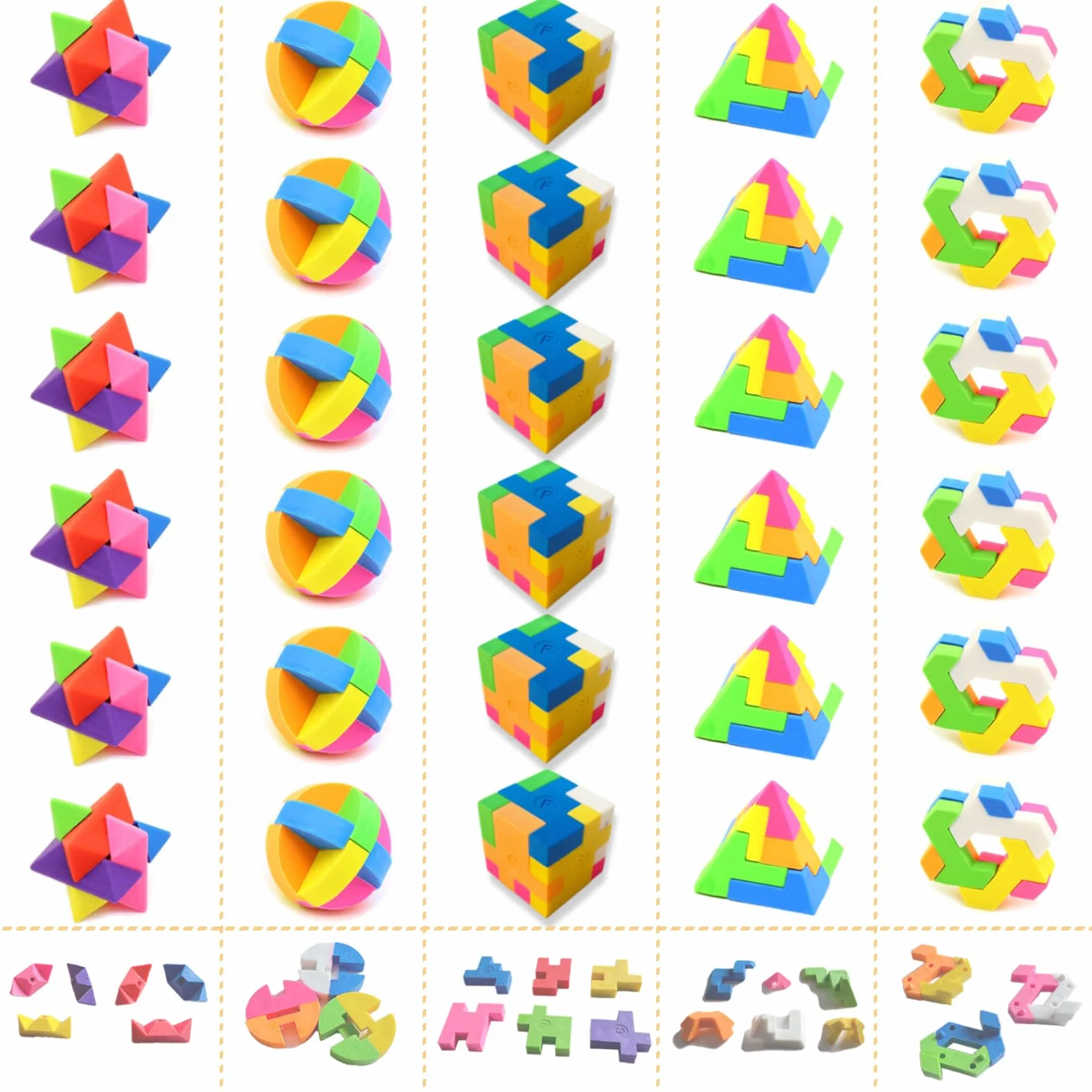 ICEPAPA, 30 Gommine colorate bambini, Gomme divertenti assemblabili, adatto come gadget compleanno, Pensierini per dopo festa o regali di pasqua per bambini (Contiene 5 forme)