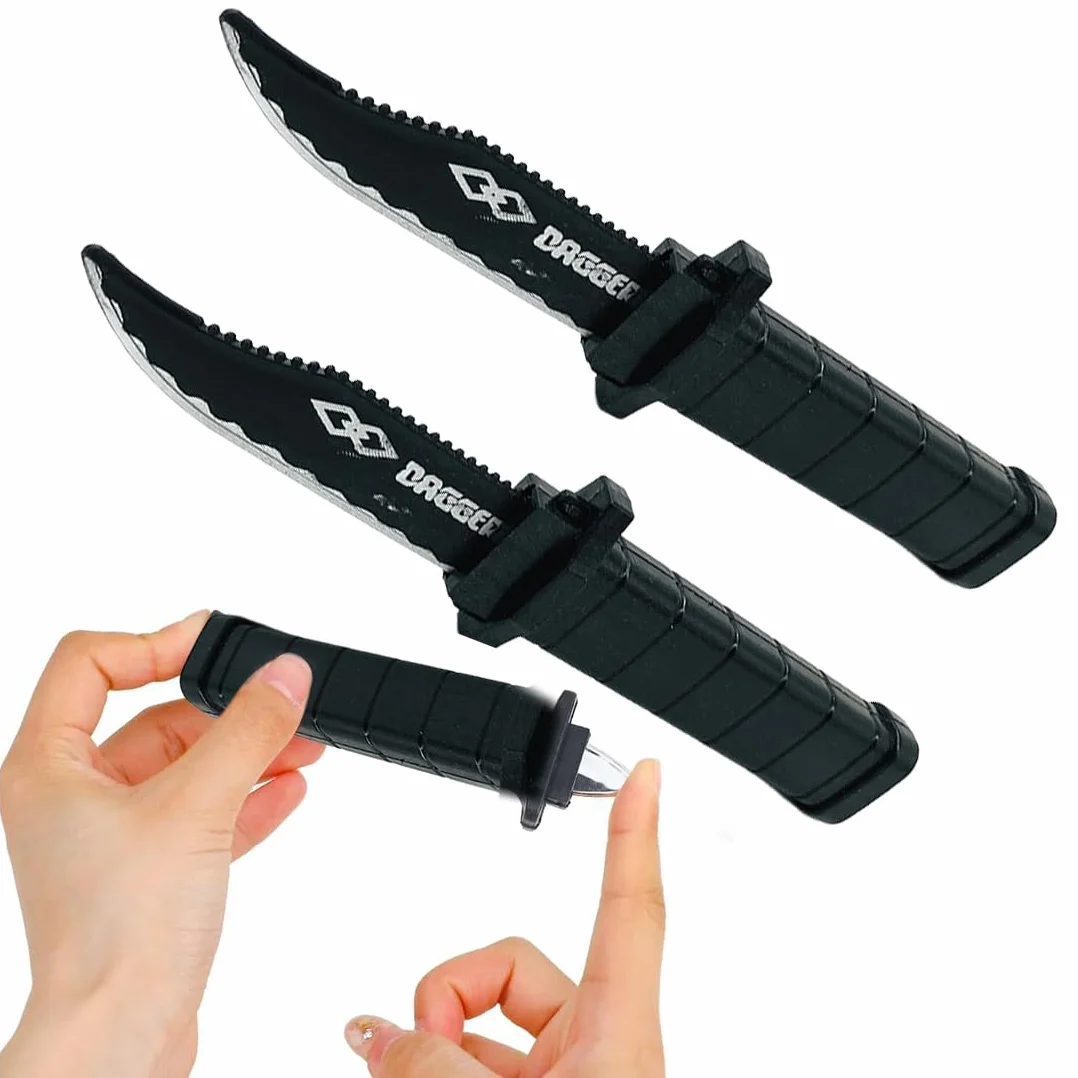 2 Pezzi Coltello Finto Lama Retrattile Coltello da Teatro Magico Scherzo Accessori per Adulti Pesce d'Aprile (Stile Classico)