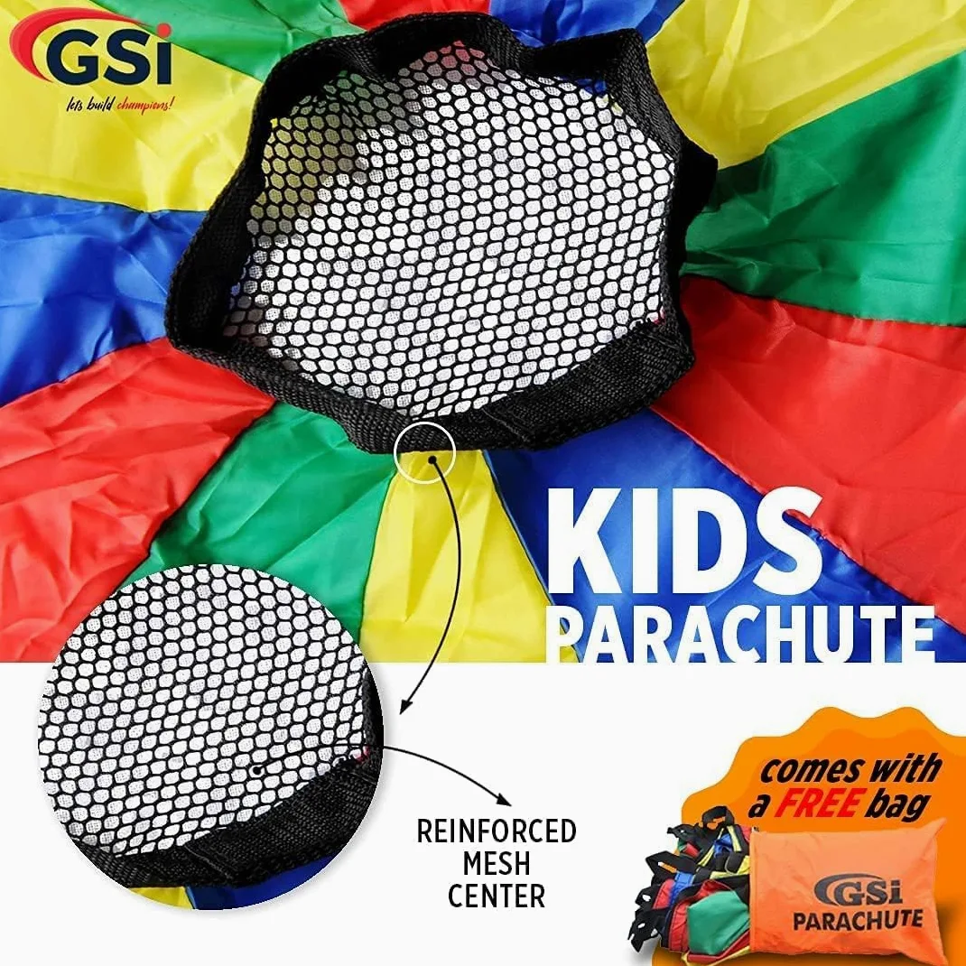 GSI Kids Play Paracadute Arcobaleno Paracadute Giocattolo Tenda Gioco per Bambini Ginnastica Cooperativa Giochi e Attività Parco Giochi All'aperto