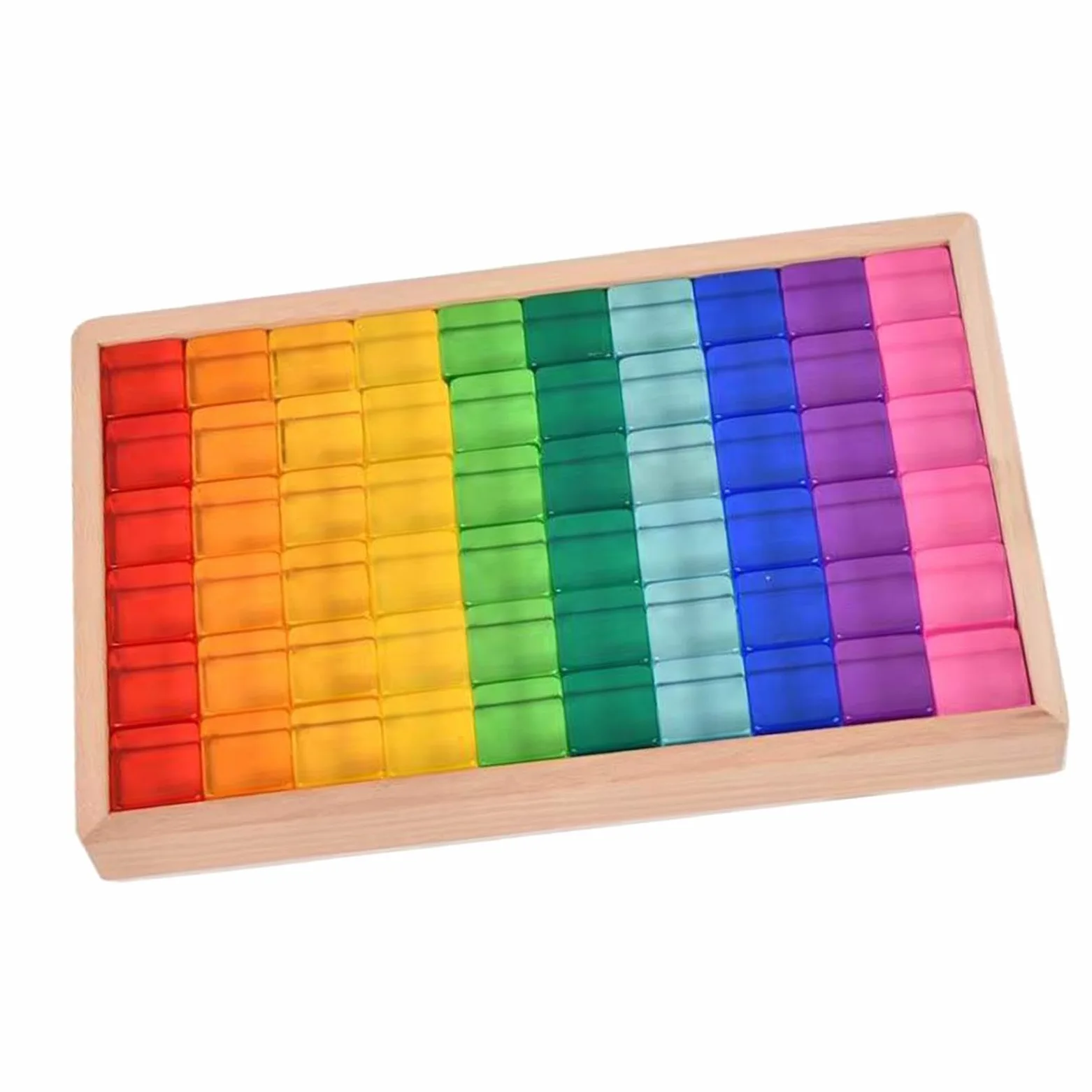 Set di Blocchi da Costruzione Arcobaleno, Giocattoli Didattici con Scatola di Legno, Giocattolo Impilabile, Cubi in Resina per Bambini Piccoli, Regalo