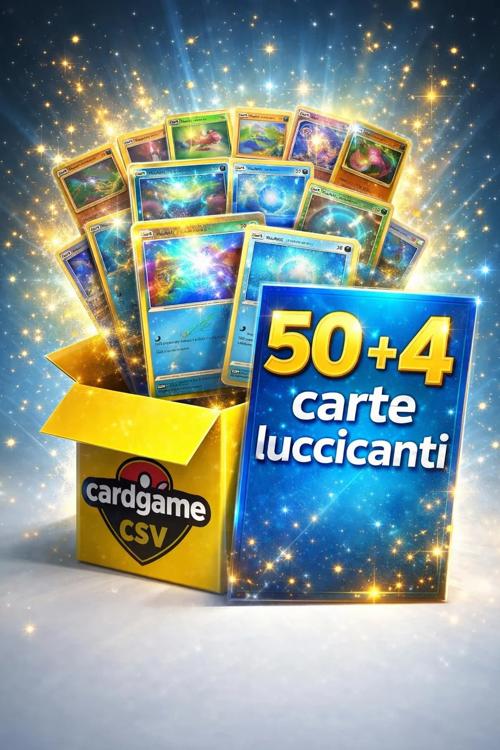 SET HOLO - 50 Carte pok Italiano originali + 4 carte speciali (Luccicanti) in 2 sleeve protettive Zero Doppie