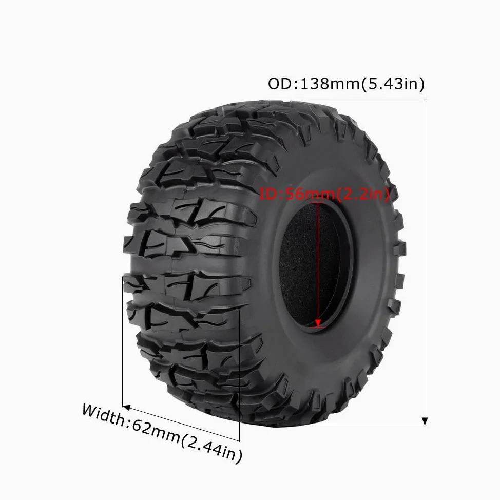 KINGCOO Pneumatici per auto RC, 4 pezzi RC Crawler, cerchi in gomma da 2,2 pollici, per scala 1:10 RC Rock Crawler, parti per Axial SCX10 D90 TF2 RR10 TRX4 TRX6 Tamiya Redcat HSP HPI Kyosho (138 mm-A)