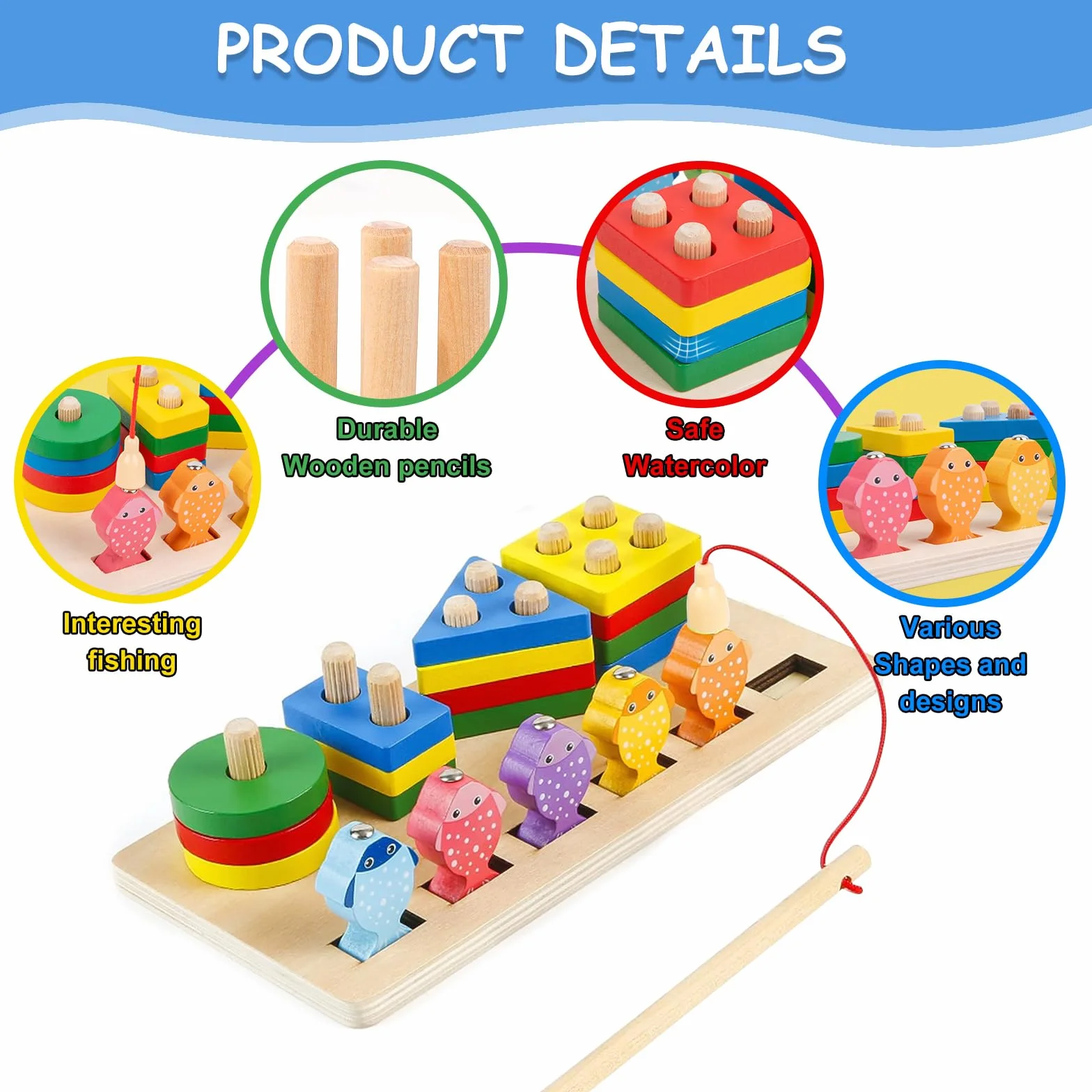 Giocattoli per Bambini Montessori,Giocattoli di Ordinamento e Impilamento in Legno,Forme Geometriche Ordinamento e Impilamento Block Board,Sensoriale Giocattoli,per Bambine e Bambini