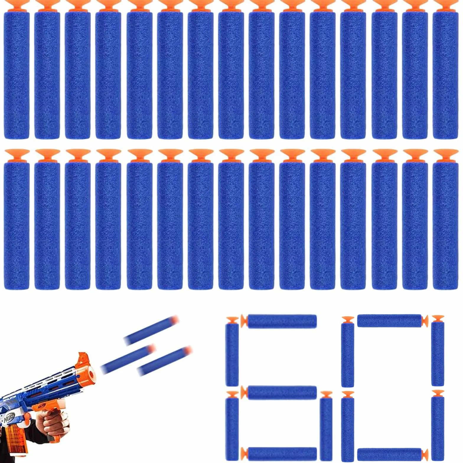 60 Pezzi Nerf Pistola Dardi In Schiuma Elite Con Ventosa, Accessori Per La Serie Nerf N-Strike, Per Bambini, Esterni E Famiglia