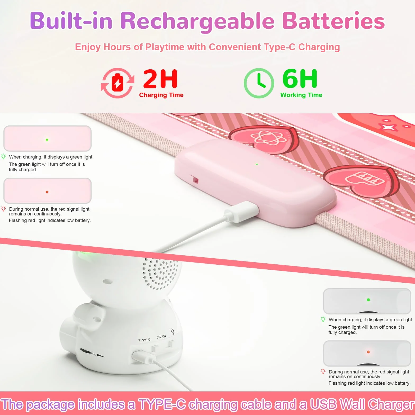 Tappetino da Ballo Ricaricabile con Bluetooth, Luci LED, 5 Modalità di Gioco per Bambine 3-12 Anni Rosa