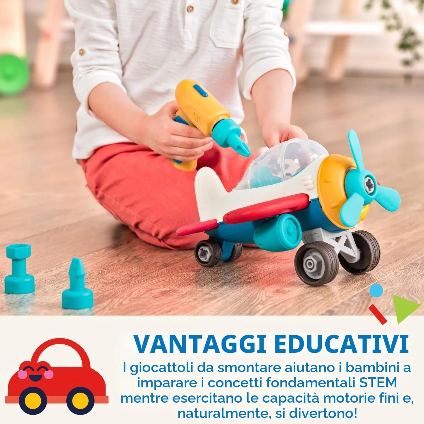 Battat - Aereo da trasporto - Aereo giocattolo con trapano per bambini - Giocattolo STEM - Benefici per lo sviluppo - 3 anni +