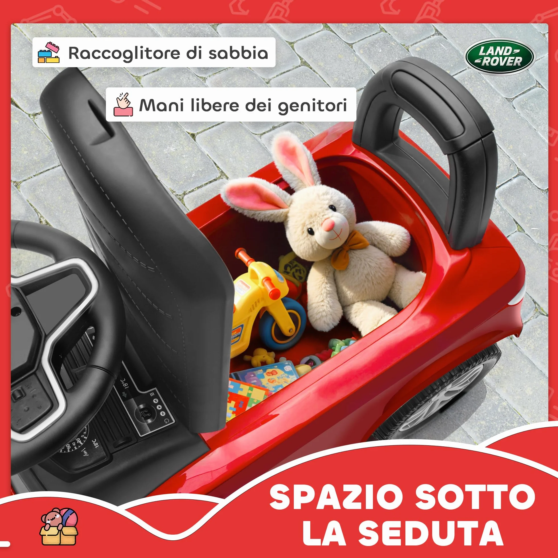 AIYAPLAY Land Rover Discovery Macchina Primi Passi Bambini 65.5x28x42 cm Rosso