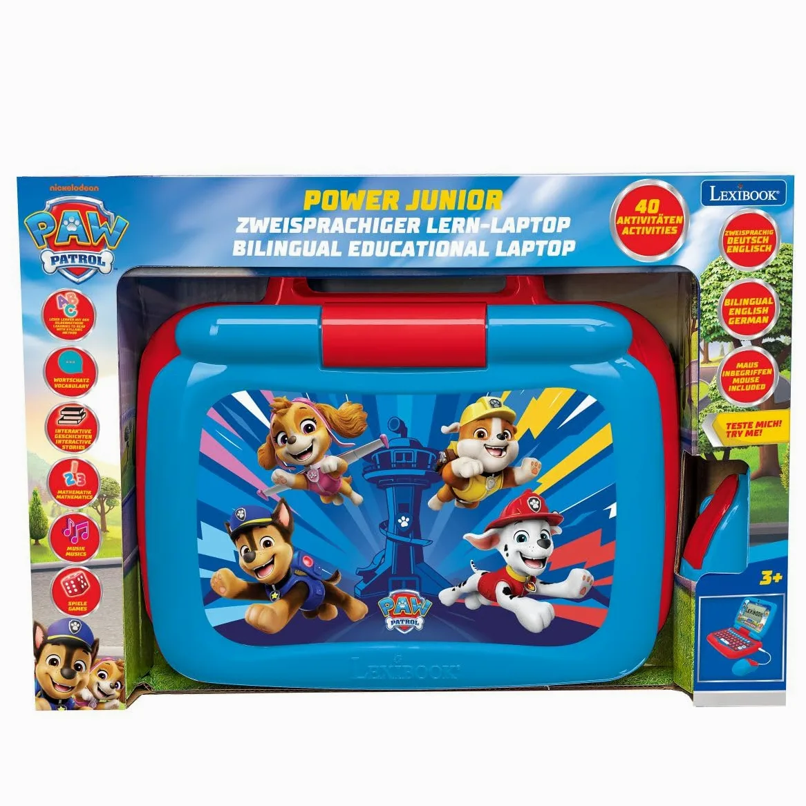 Lexibook, Paw Patrol Bilingual Talking Educational Laptop 40 Attività, Inglese Tedesco, Computer di apprendimento delle lingue, Storie animate, Metodo di lettura, Blu/Rosso, JC398PAi3LXB