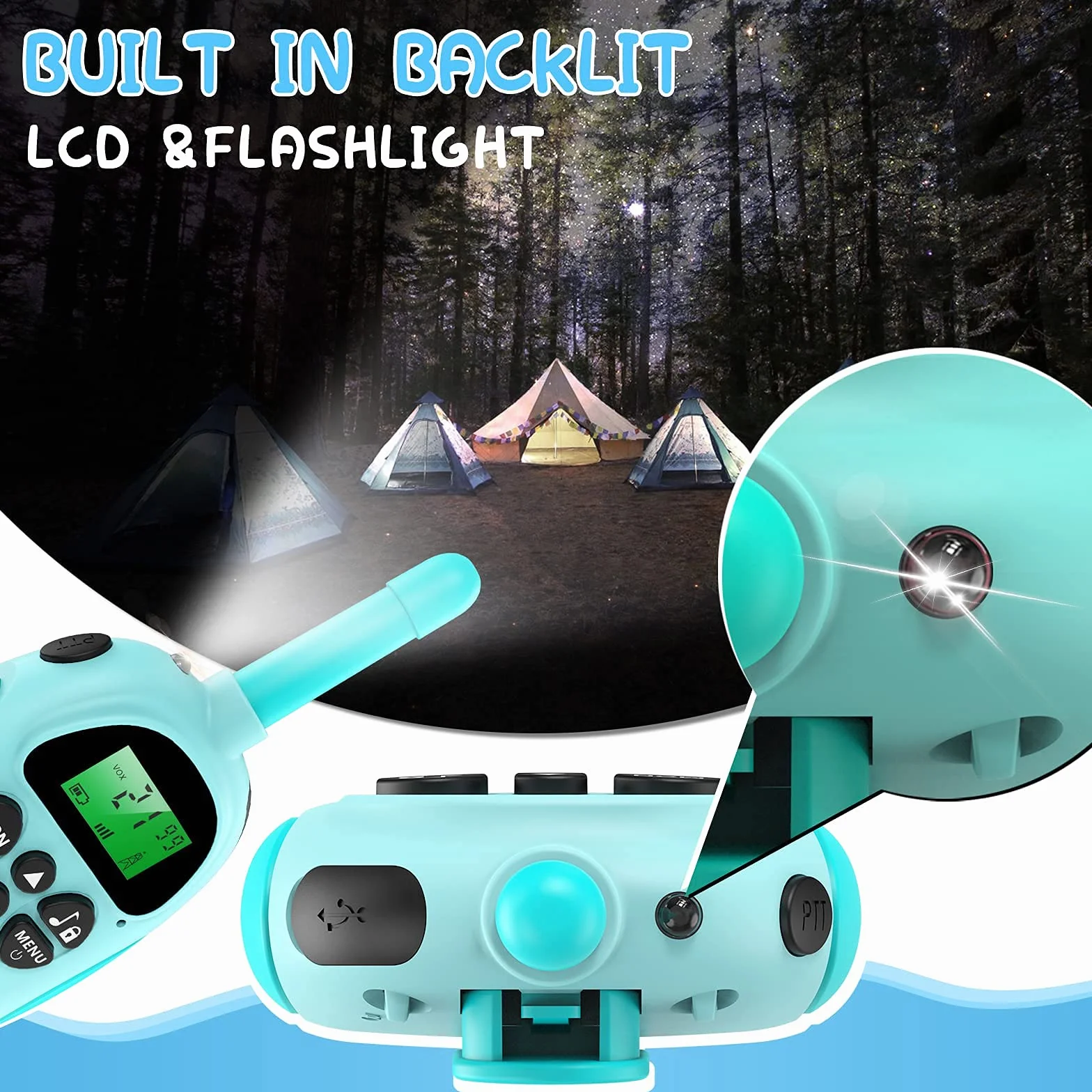 Uleway Walkie Talkie Ricaricabili Lunga Portata 16 Canali LCD Retroilluminato VOX Blocco Tastiera Torcia per Bambini 3-12 Anni