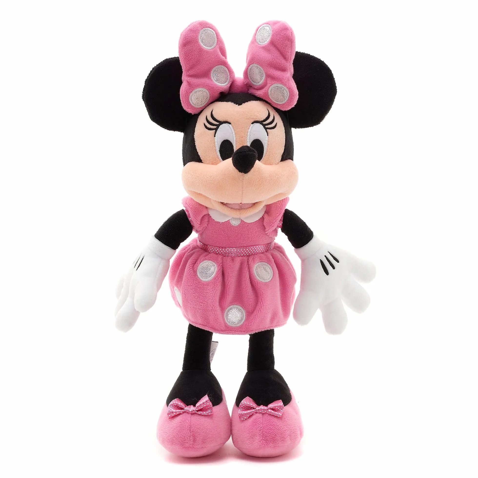 Disney Store Peluche Piccolo Minnie, 33 cm, Personaggio iconico Disney da coccolare, con Vestito Rosa a Pois e Fiocco con Dettagli Ricamati, per Tutte Le età