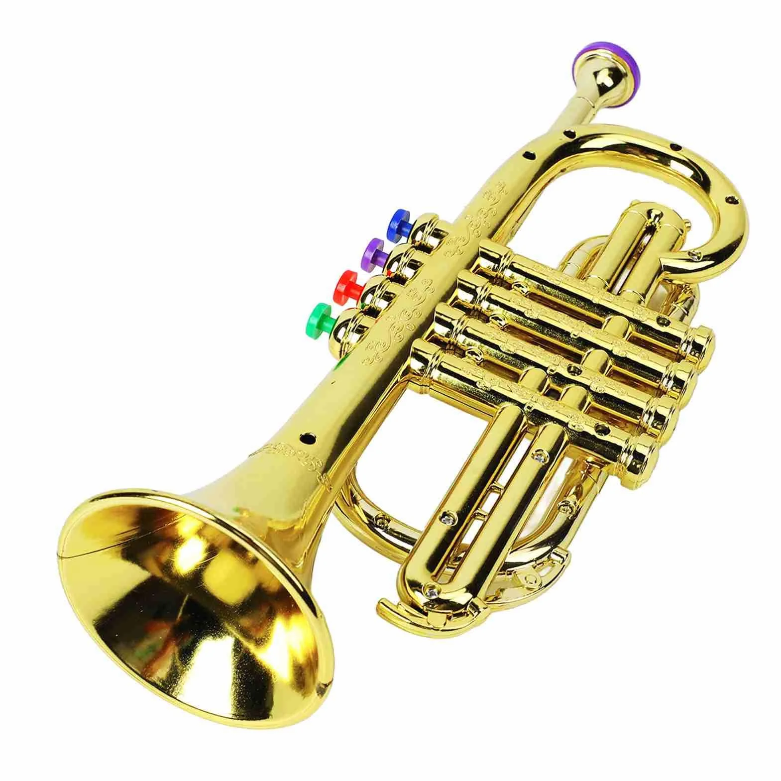 Giocattolo Educativo a Tromba per Bambini in Oro a 4 Chiavi con Note Codificate a Colori per la Coordinazione e L'esercizio in Materiale Plastico