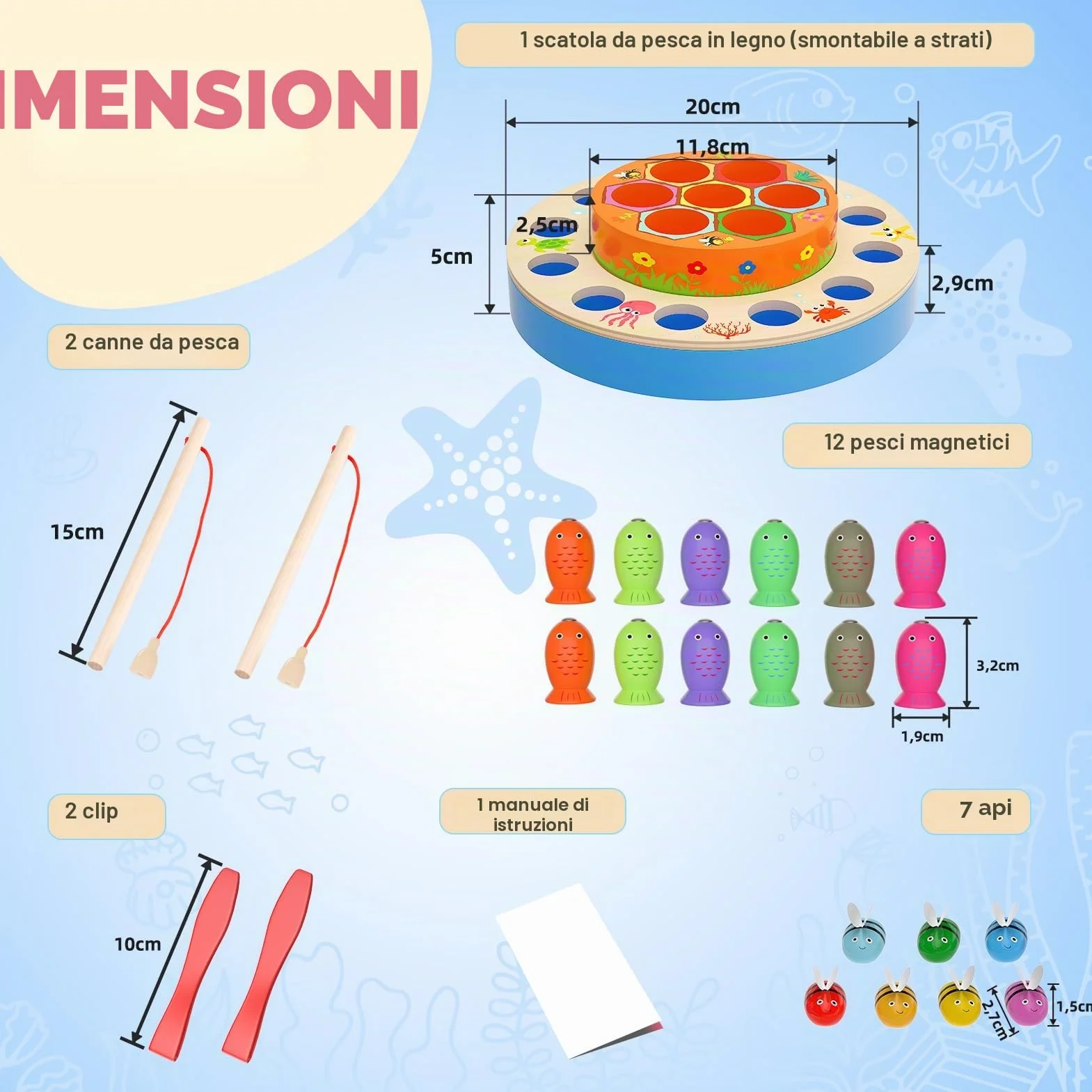 Uping Giochi Montessori Giocattolo di Legno Gioco di Pesca Magnetico 3 Anni Educativi Regalo Ragazzi Ragazze