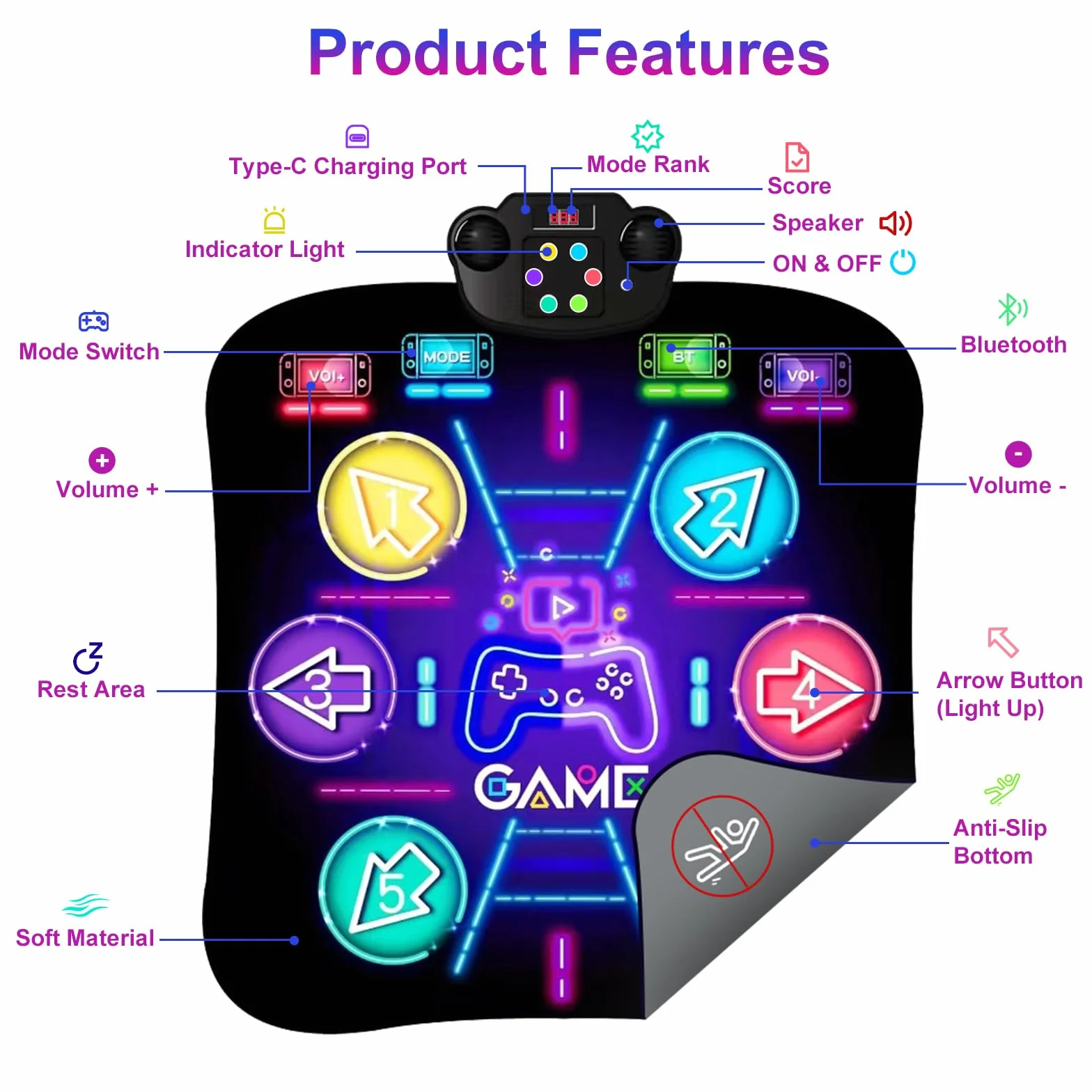 Tappetino da Ballo per Bambini Bluetooth Ricaricabile 2025, Tappeto Danza con Batteria, Regalo Natale Ragazze