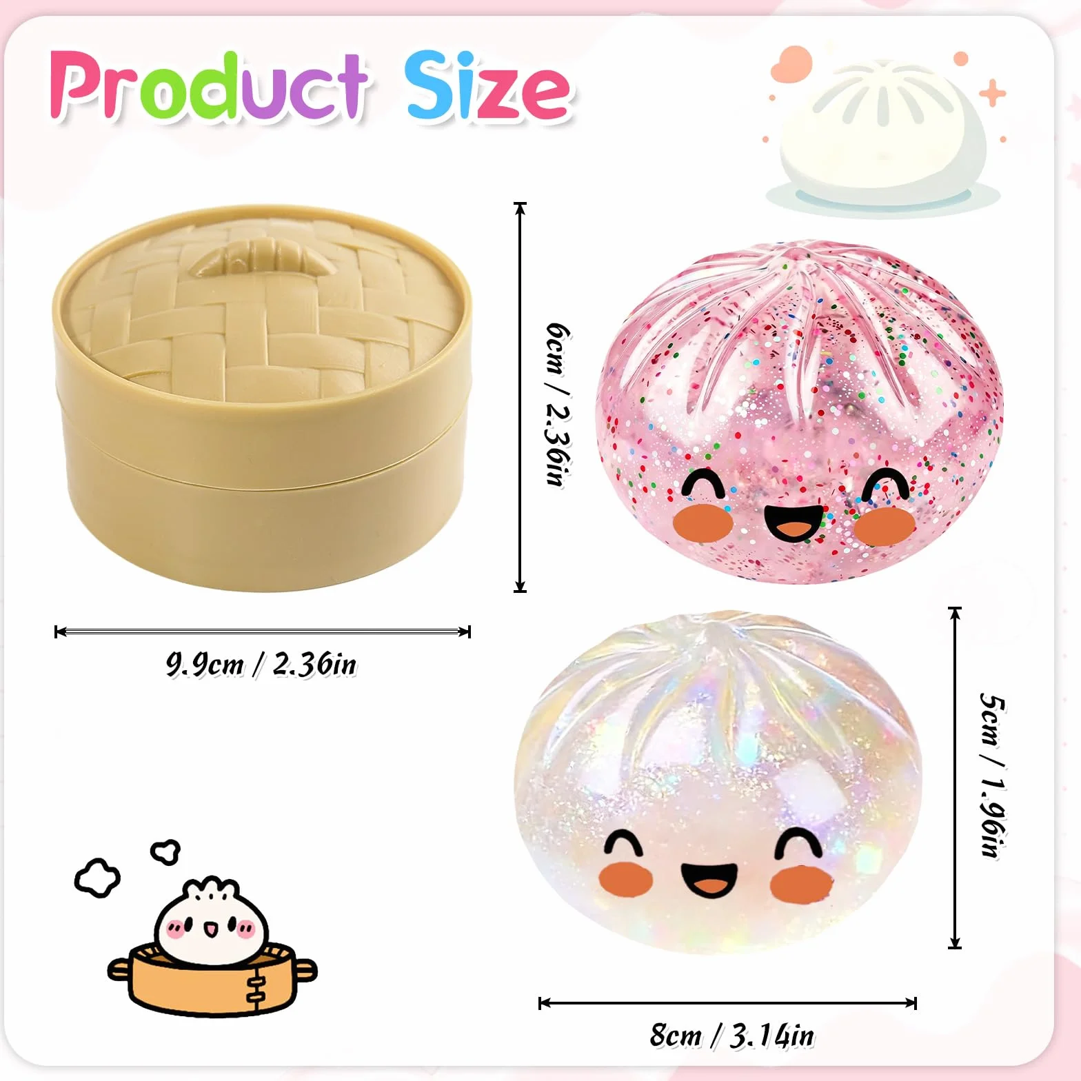 Giant Dumpling Squishy Mystery Glitter Ravioli Palla Antistress Bao Bun Con Vaporiera Bambini Adulti Rosa Trasparente