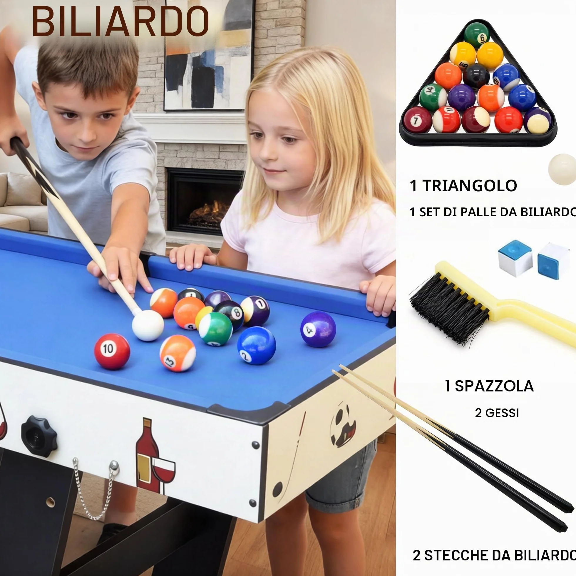 OYE 4FT 8 in 1 Gioco da tavolo pieghevole multifunzionale - Calcio balilla (calcetto)/Ping pong/Air hockey/Tavolo da biliardo, MDF