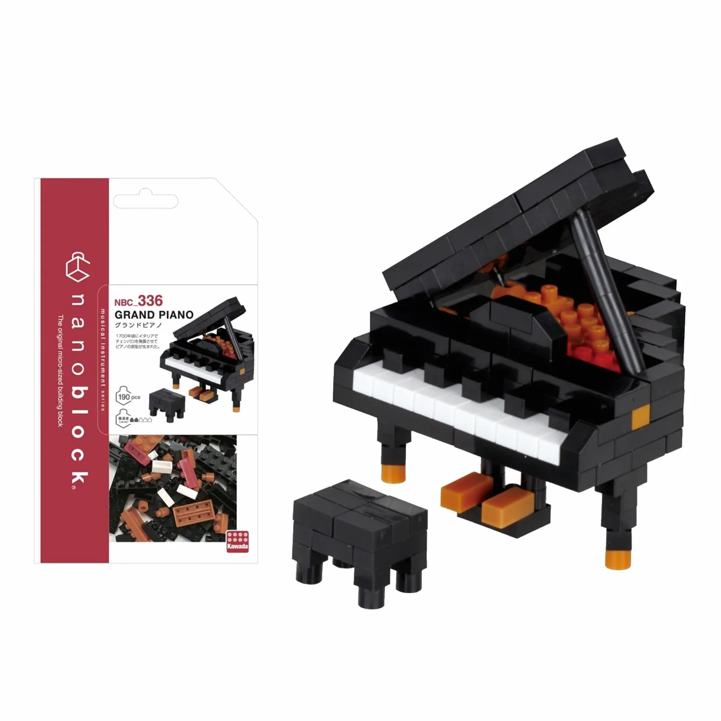 Bandai - Nanoblock - Pianoforte a Coda - Mini personaggio a mattoncini - Gioco di costruzione - Kit di costruzione di figurine di strumenti musicali in pixel - NBC336